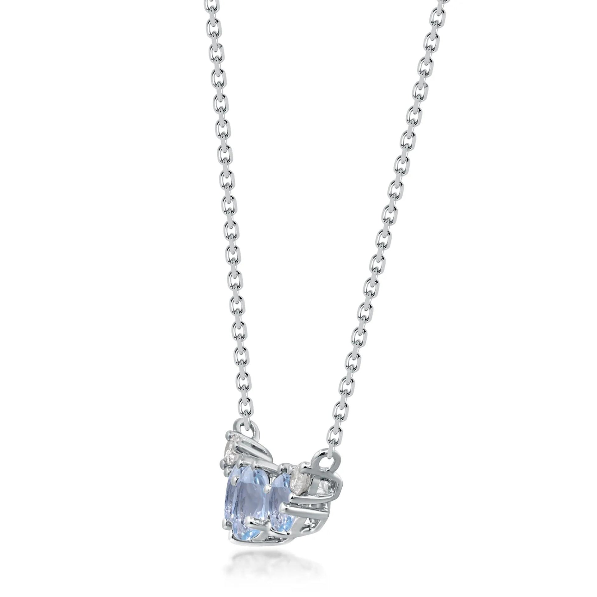 Aquamarine and Diamond Accent Pendant Necklace 10K White Gold Size 18"