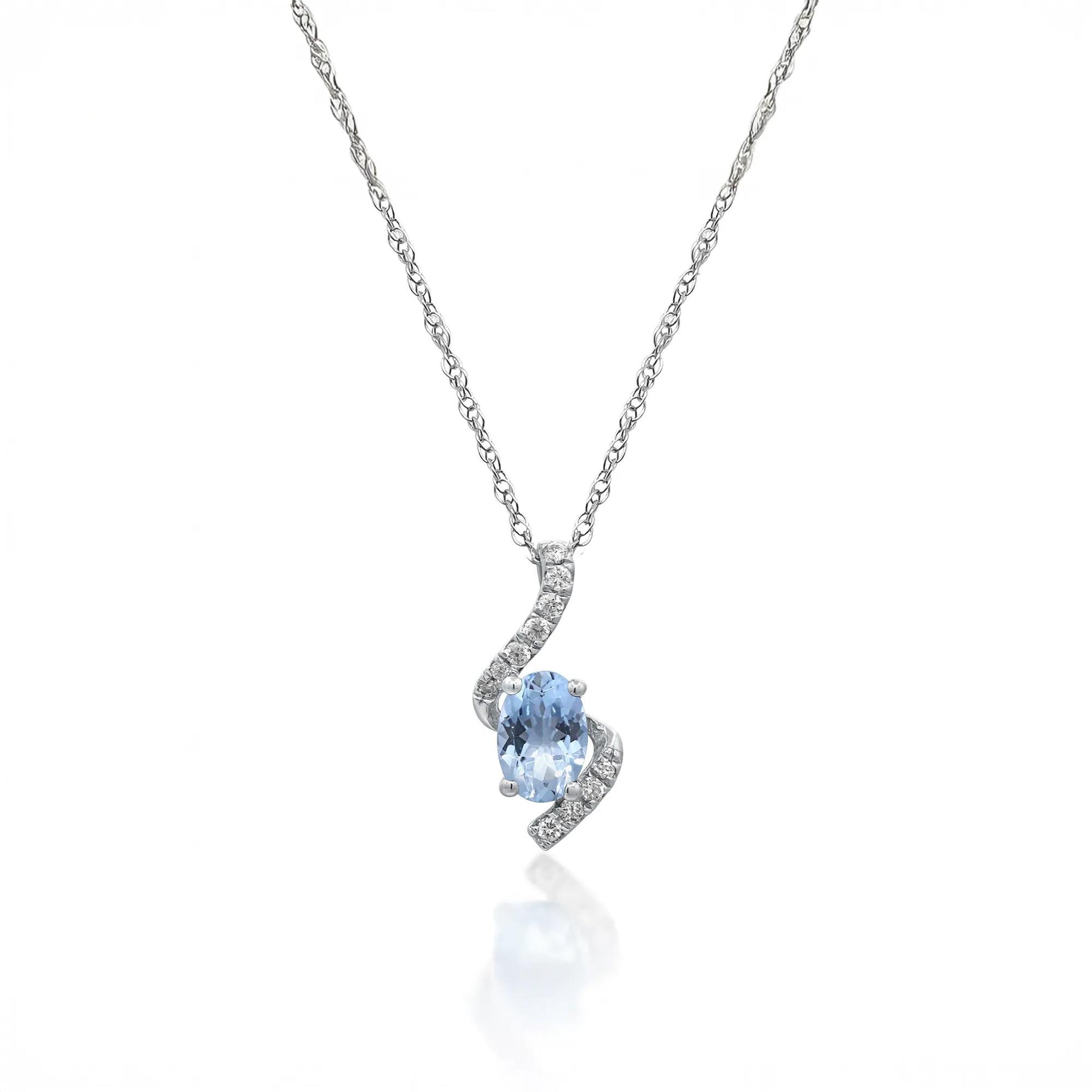 Aquamarine and Diamond Accent Pendant Necklace 10K White Gold Size 18"
