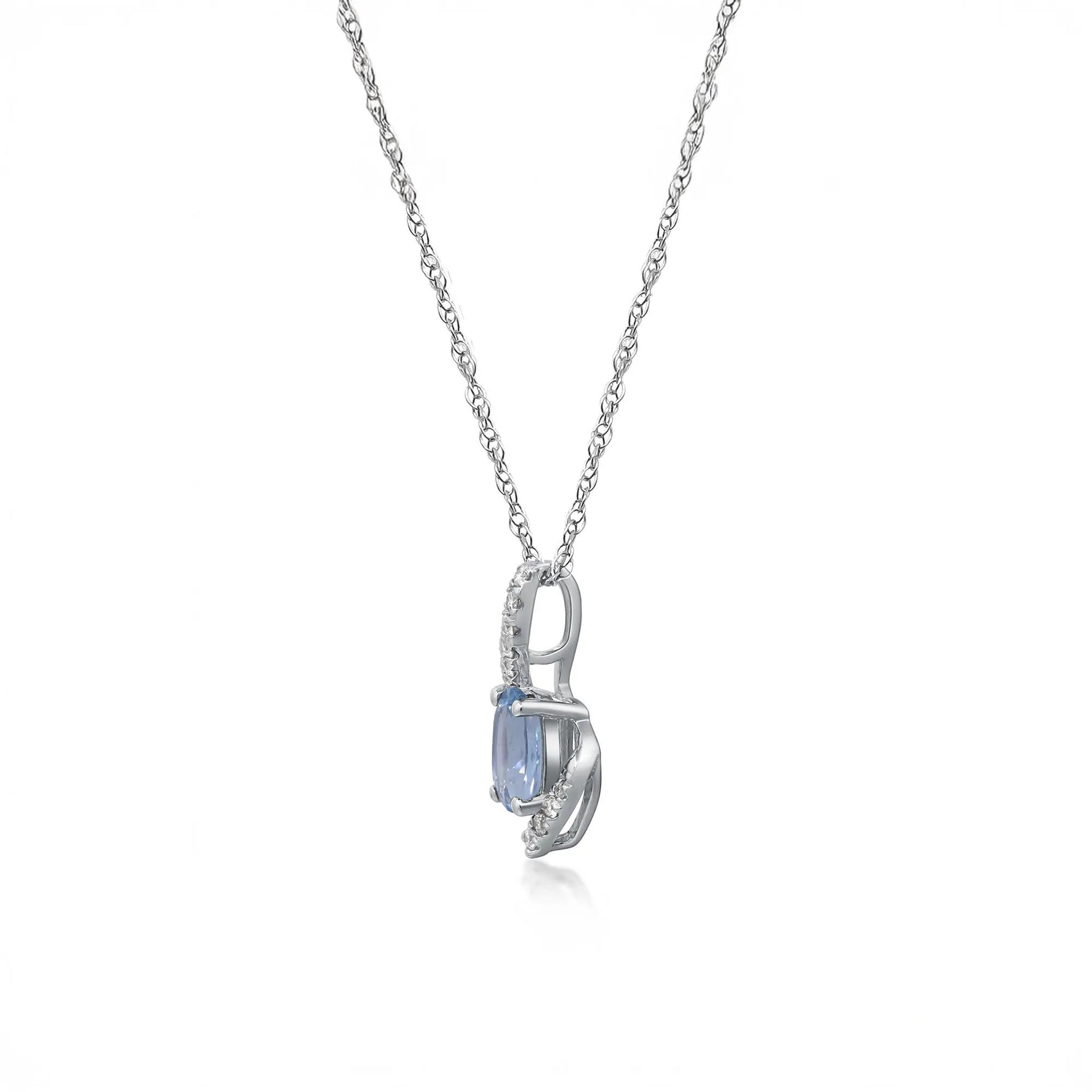 Aquamarine and Diamond Accent Pendant Necklace 10K White Gold Size 18"