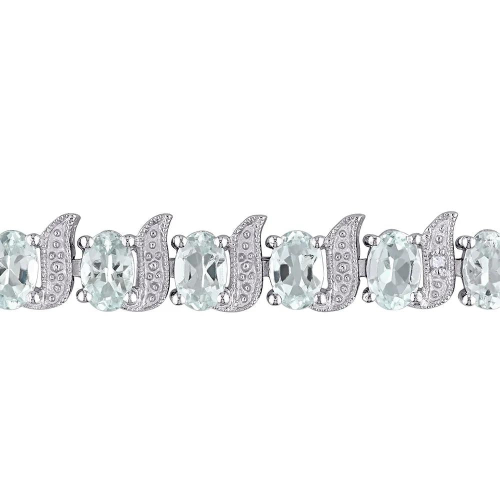 Aquamarine & Diamond Bracelet .925 Sterling Silver White Size 7.40mm