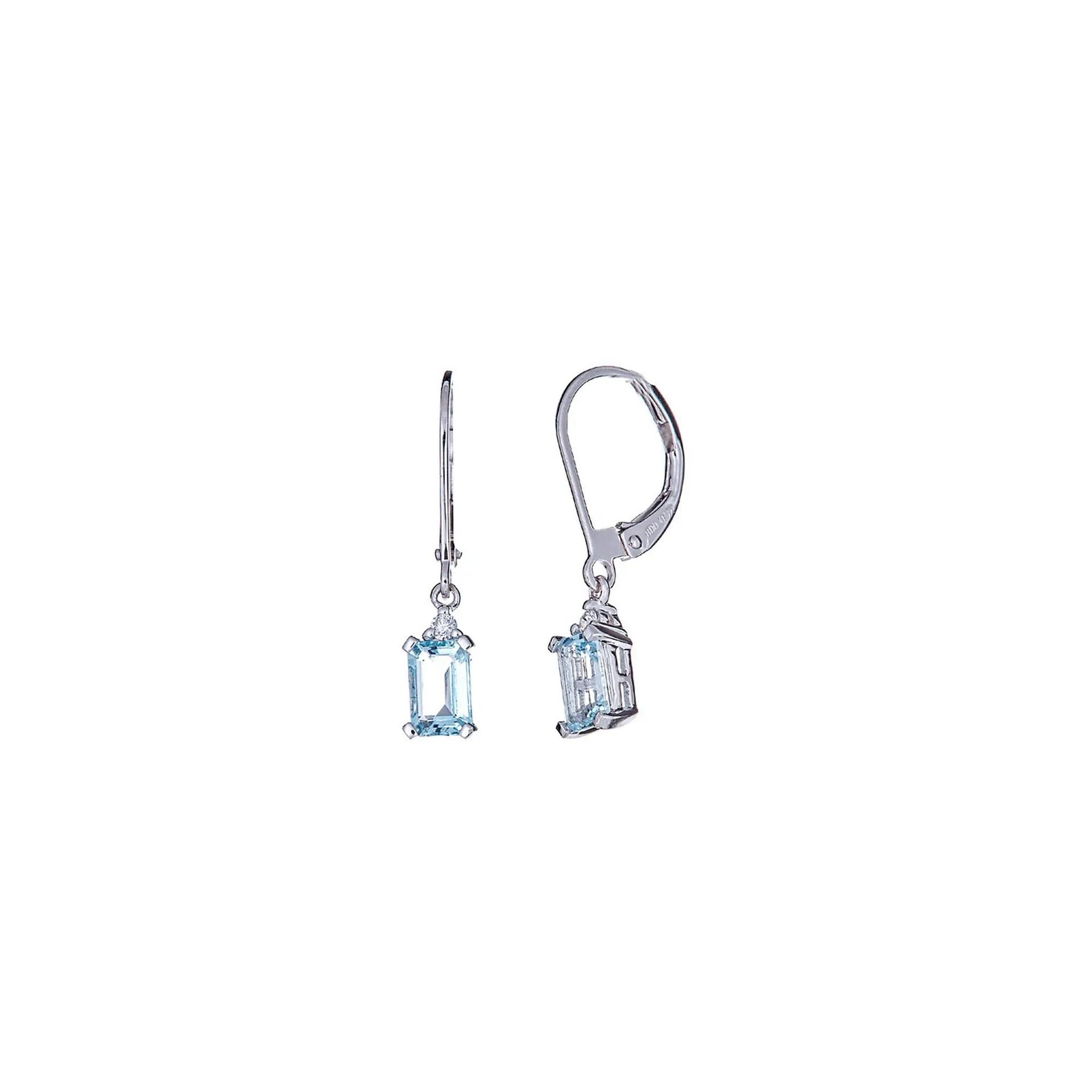 Aquamarine & Diamond Drop Earrings 14K White Gold Size 7.00mm