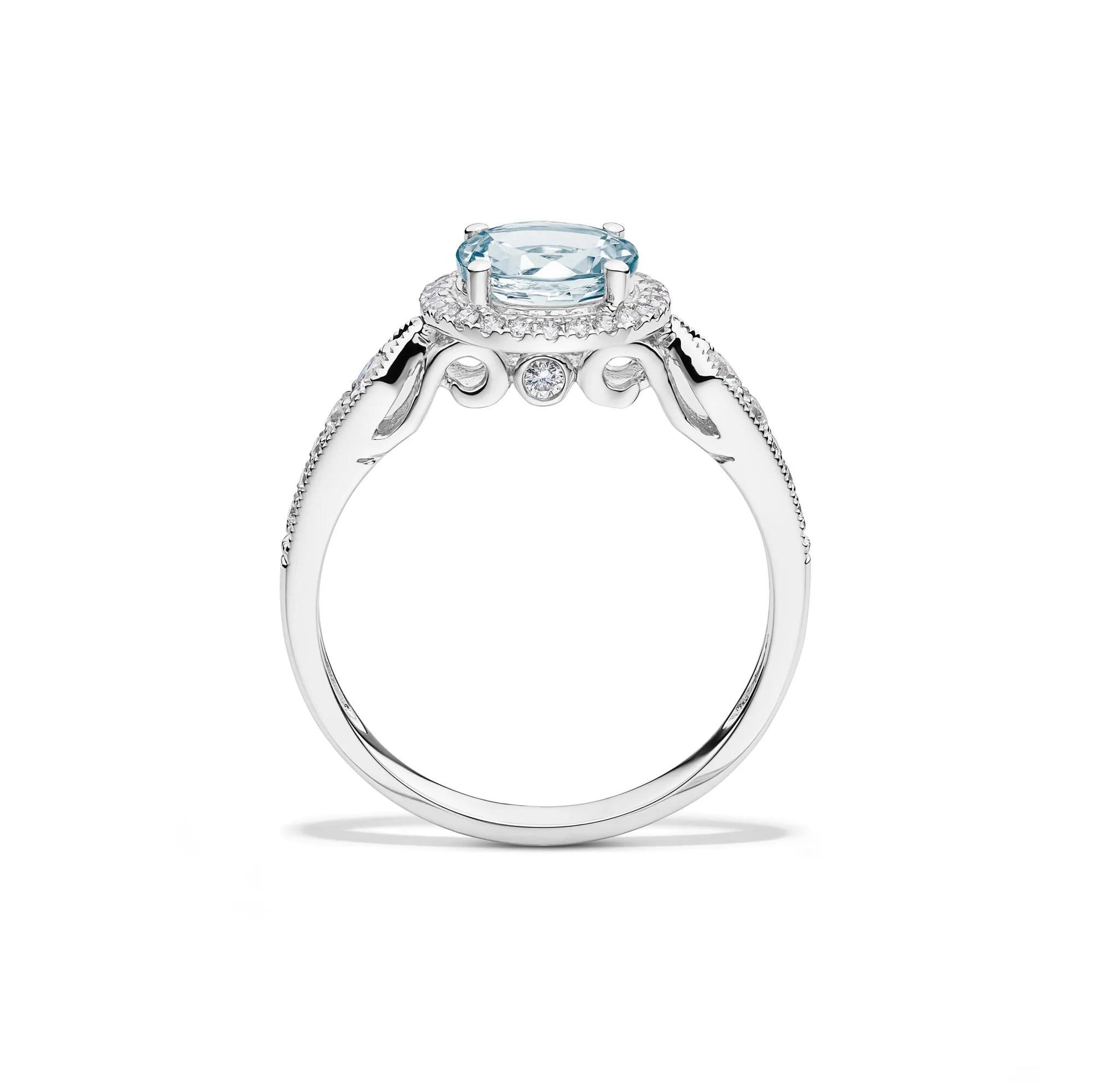 1/3 CT. Tw. Aquamarine and Diamond Ring 10K White Gold Round Brilliant Cut Size 7.5 2mm