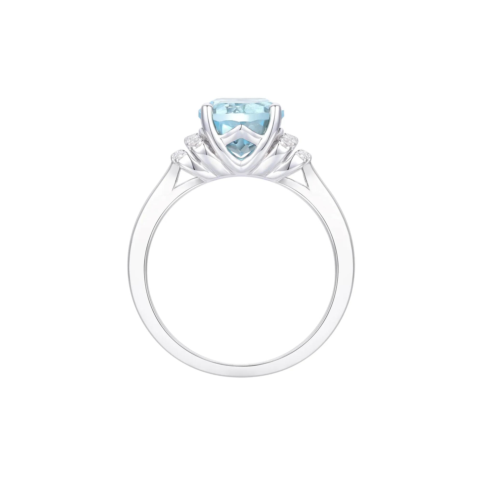 1/7 CT. Tw. Aquamarine and Diamond Ring 10K White Gold Round Brilliant Cut Size 7.5 1mm