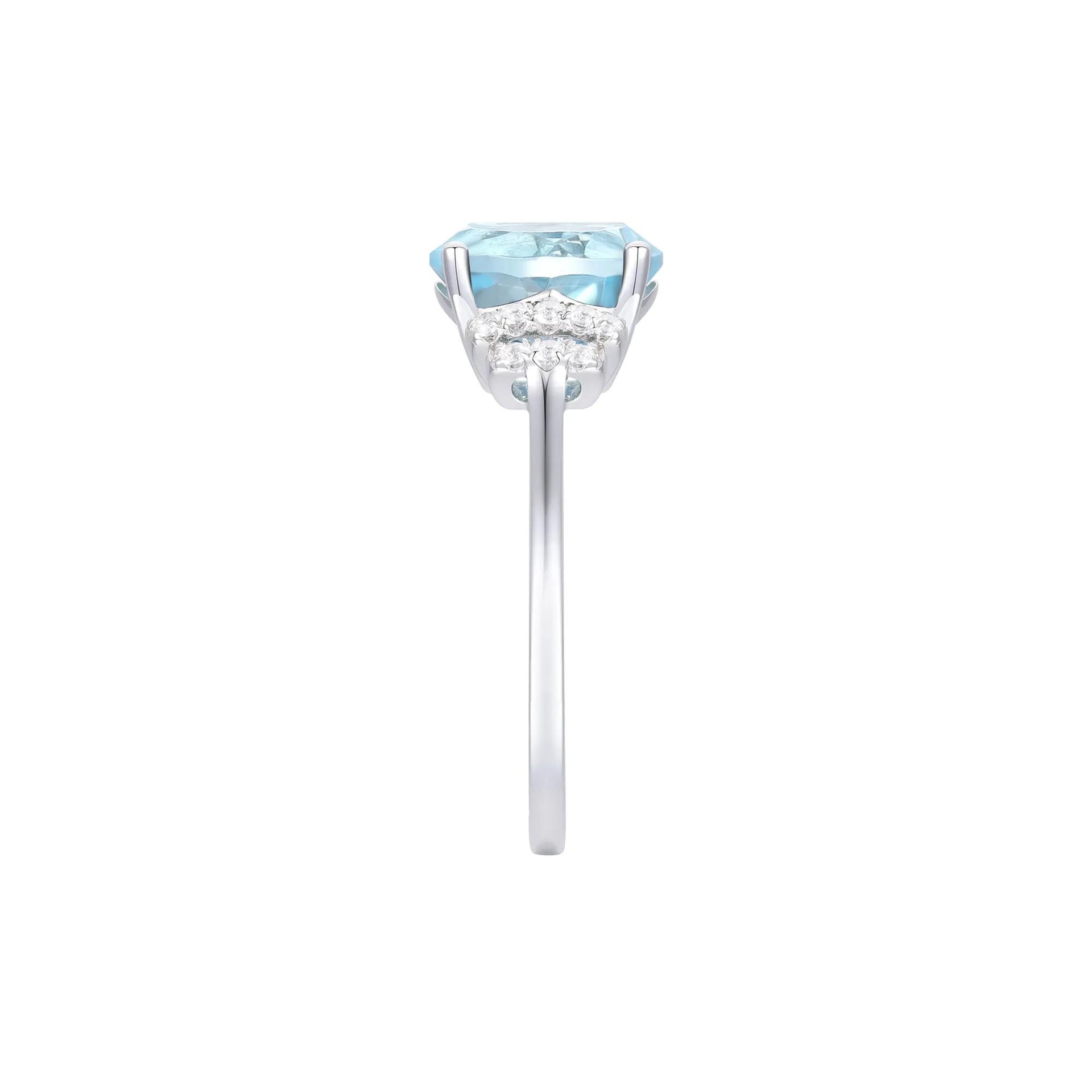 1/7 CT. Tw. Aquamarine and Diamond Ring 10K White Gold Round Brilliant Cut Size 7 1mm