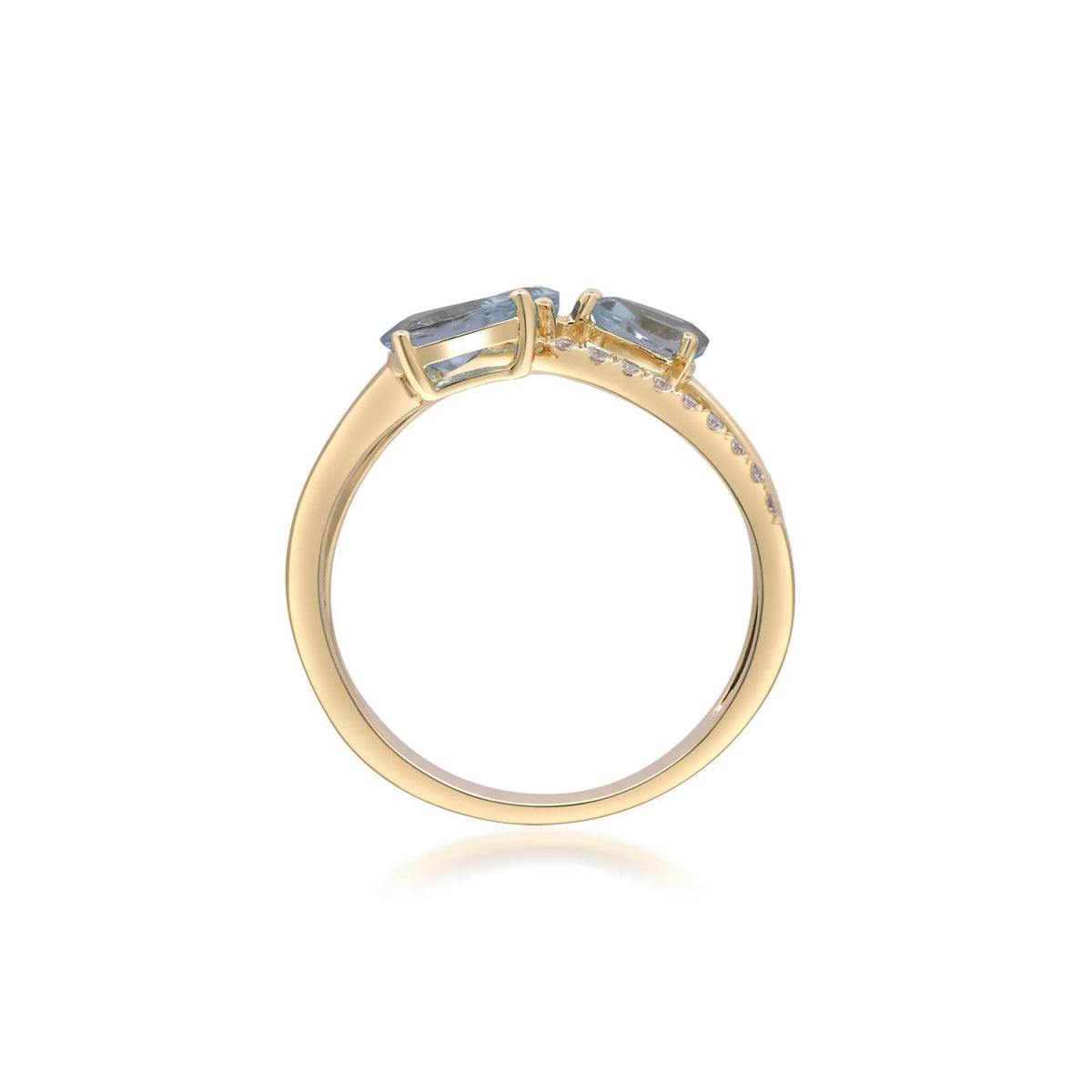 1/7 CT. Tw. Aquamarine and Diamond Ring 10K Yellow Gold Size 8 2mm