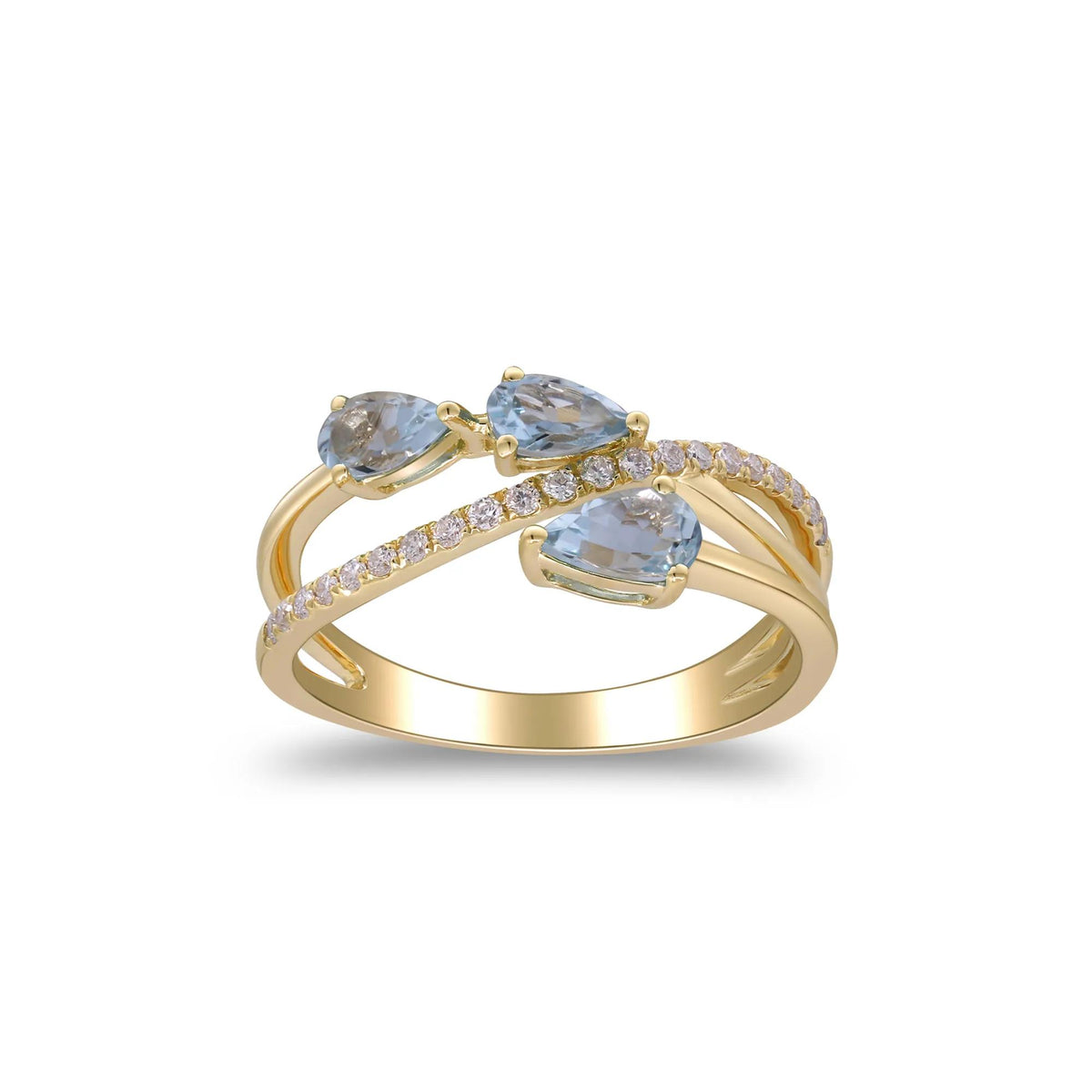 1/7 CT. Tw. Aquamarine and Diamond Ring 10K Yellow Gold Size 8 2mm