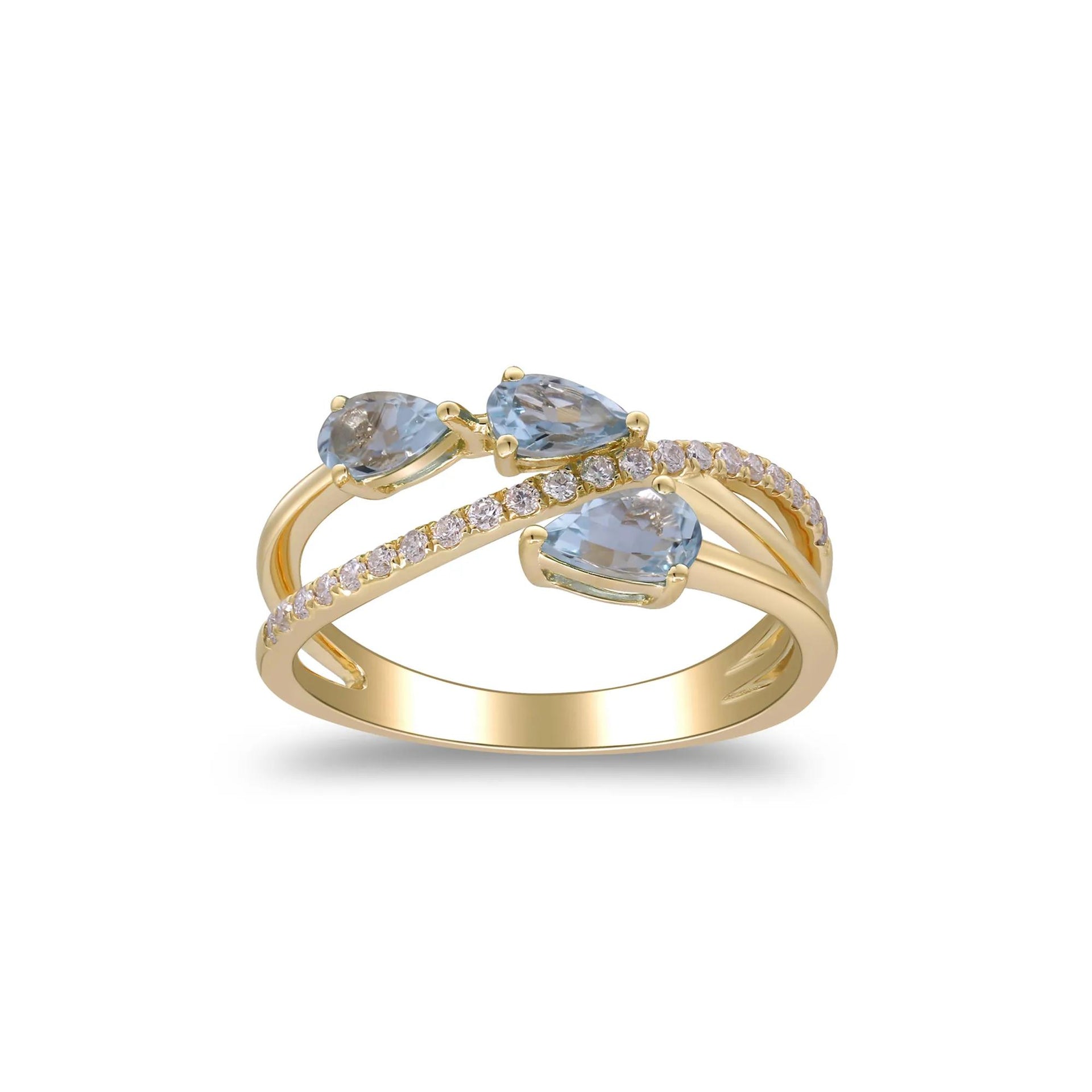 1/7 CT. Tw. Aquamarine and Diamond Ring 10K Yellow Gold Size 8.5 2mm