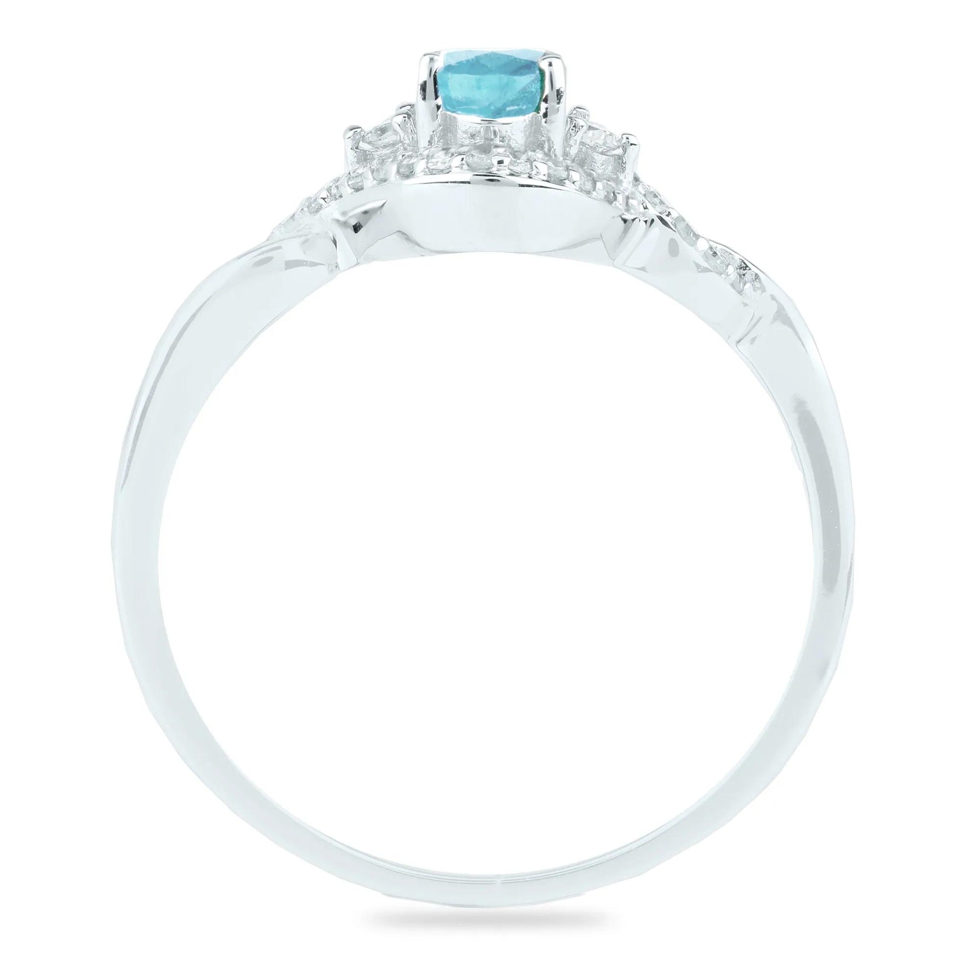1/7 CT. Tw. Aquamarine and Diamond Ring 14K White Gold Size 6 1.5mm