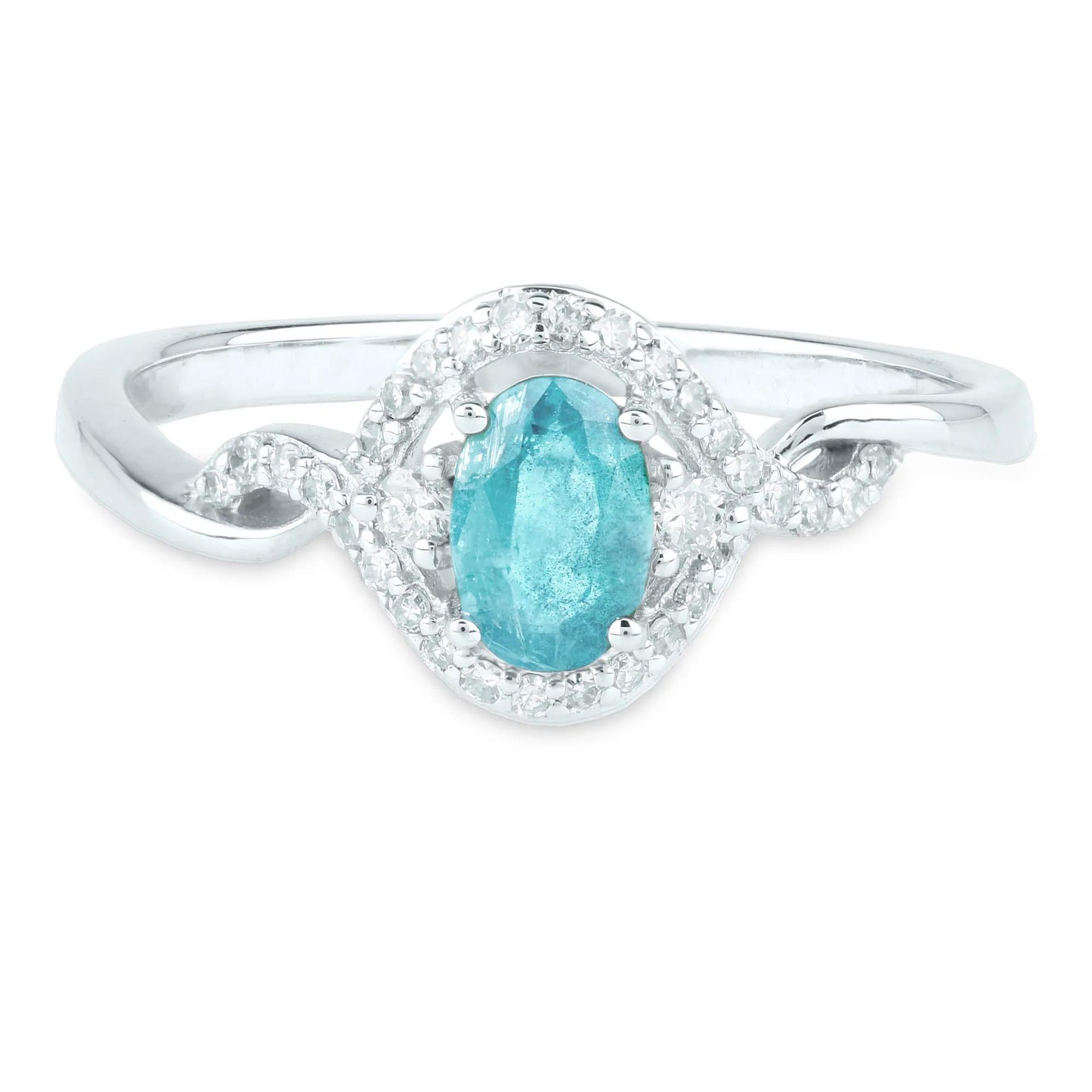 1/7 CT. Tw. Aquamarine and Diamond Ring 14K White Gold Size 6 1.5mm