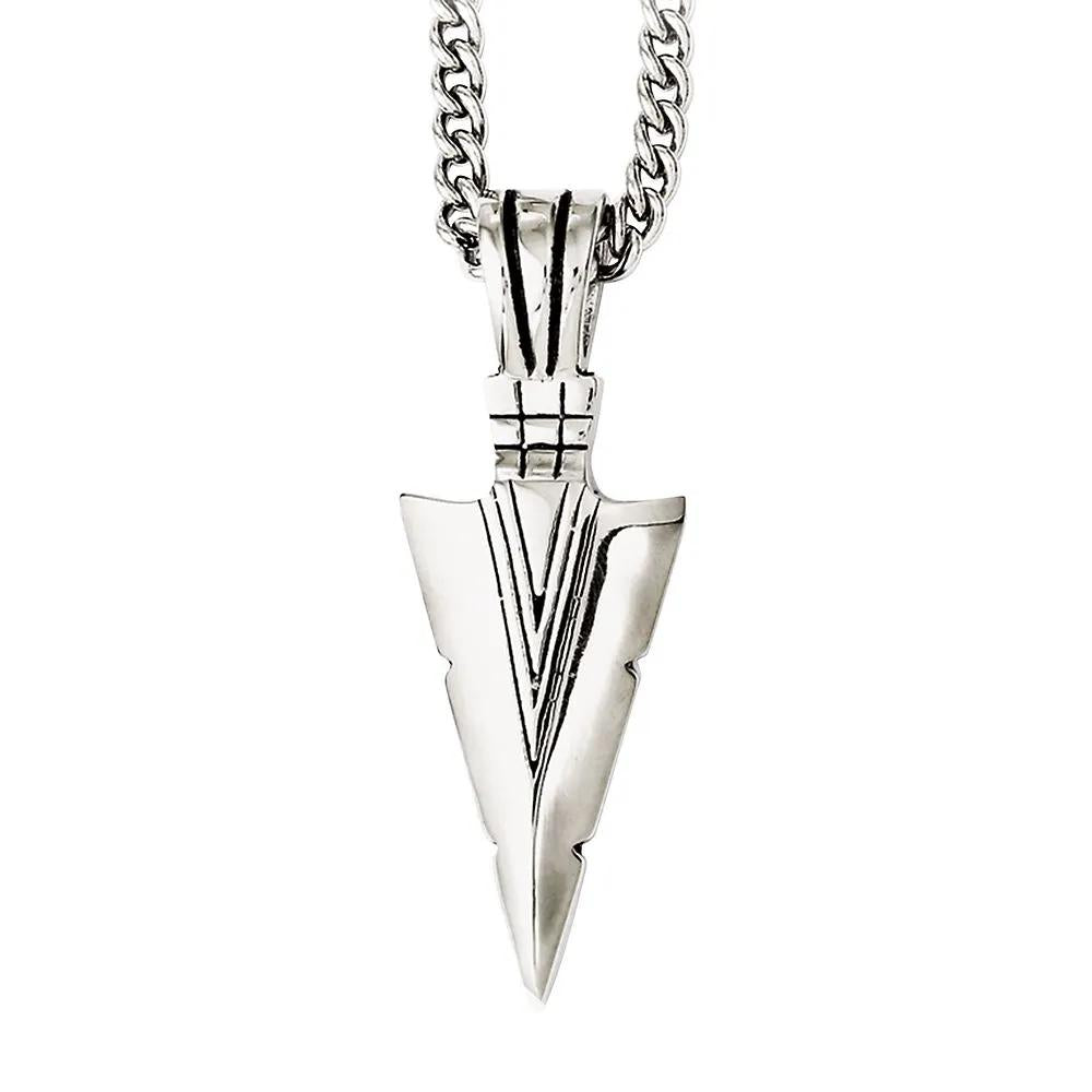 Arrowhead Pendant Necklace Stainless Steel Gray Size 22"