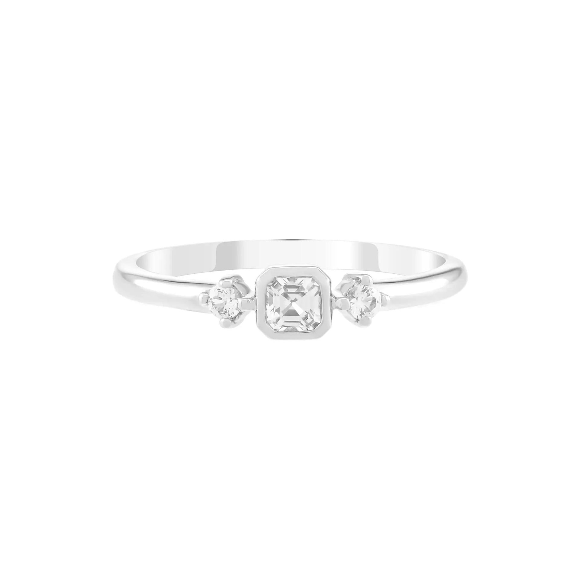 Asscher-Cut Lab-Created White Sapphire Stack Ring .925 Sterling Silver Size 6.5 1.5mm