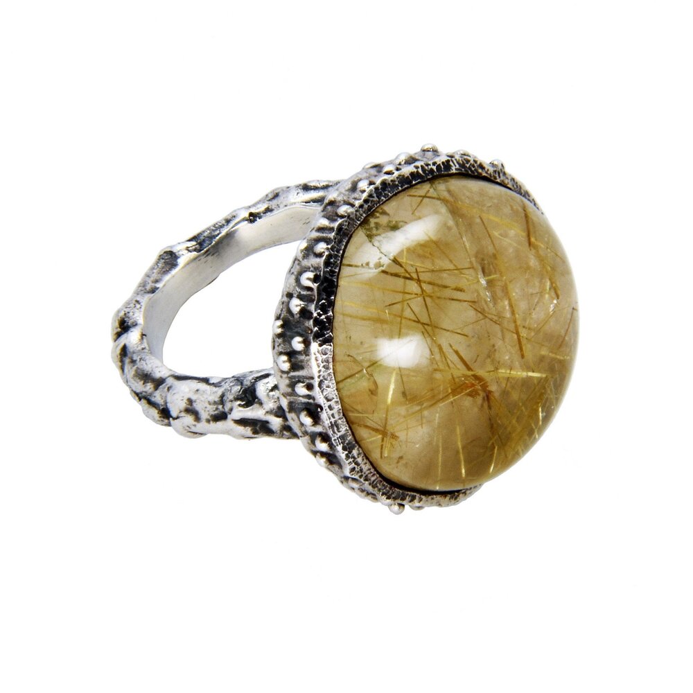 sterling silver with a rutilated quartz stone acorn ring