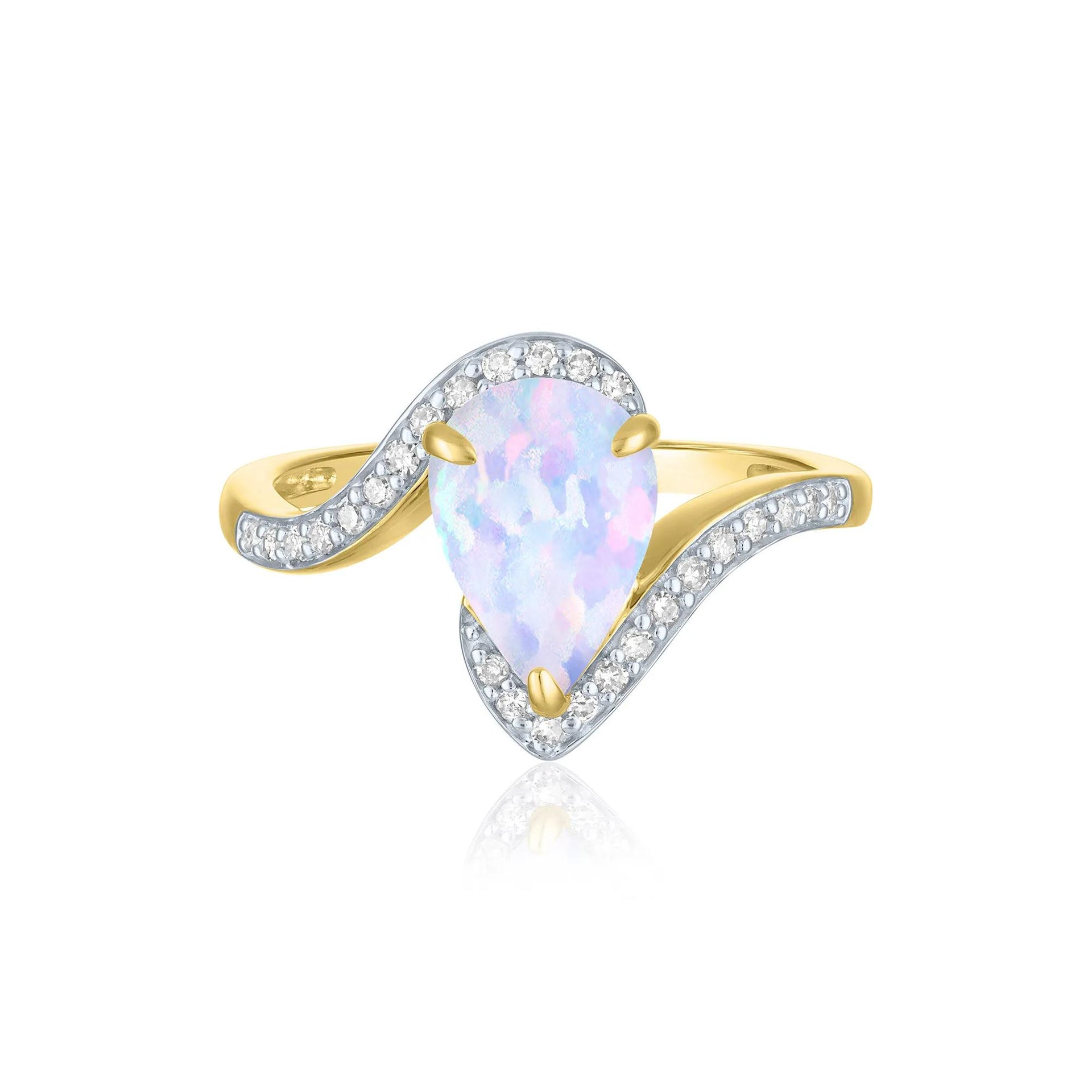1/7 CT. Tw. Australian Opal and Diamond Bypass Ring 10K Yellow Gold Size 8 1mm