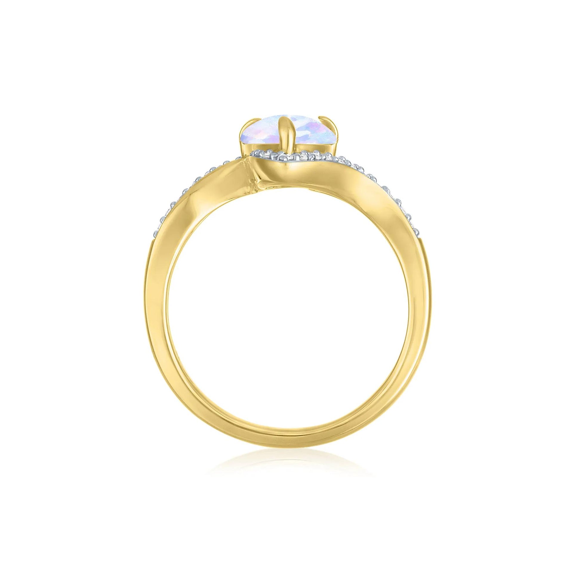 1/7 CT. Tw. Australian Opal and Diamond Bypass Ring 10K Yellow Gold Size 8.5 1mm