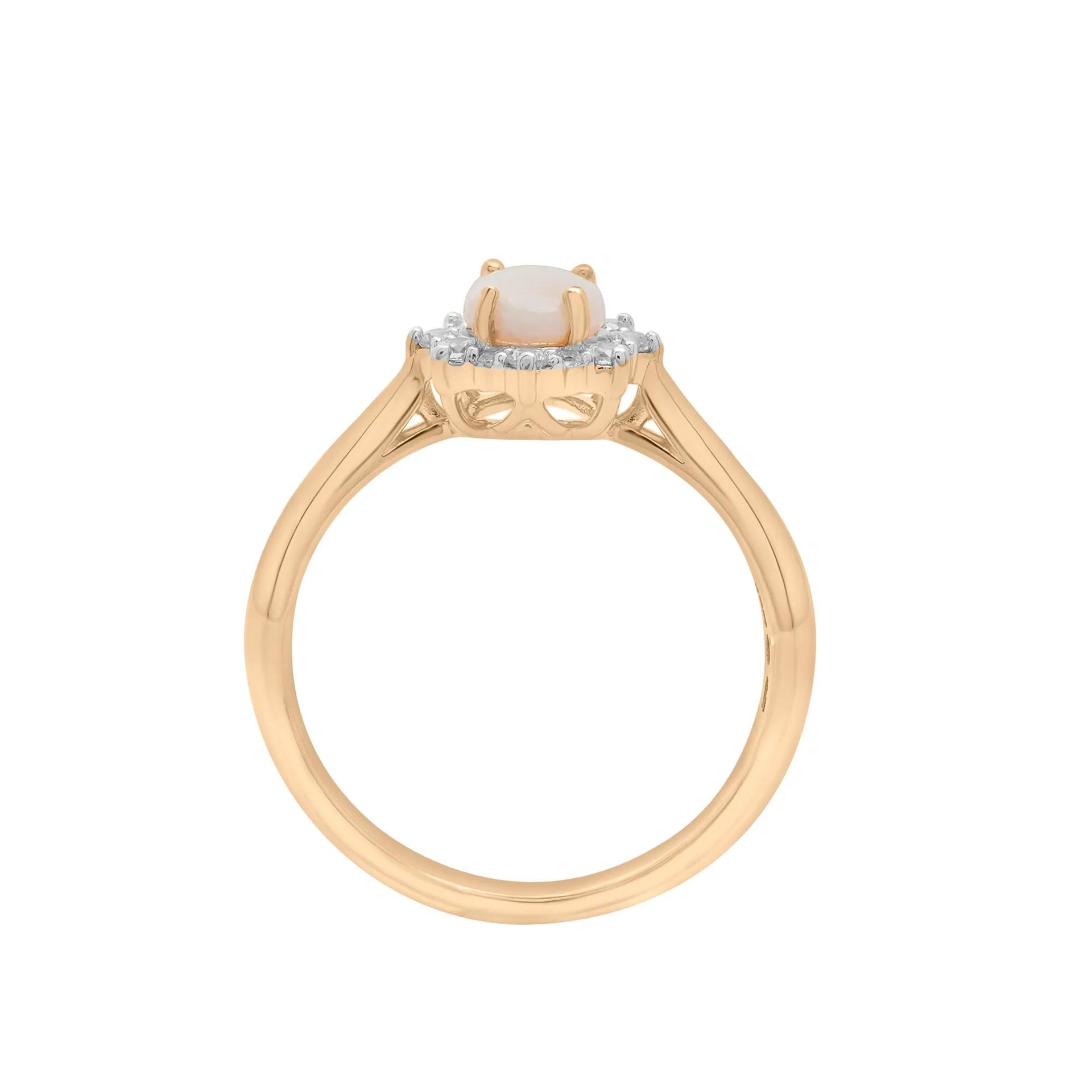 Australian Opal Oval & Diamond Halo Ring 10K Yellow Gold Size 7.5 2mm