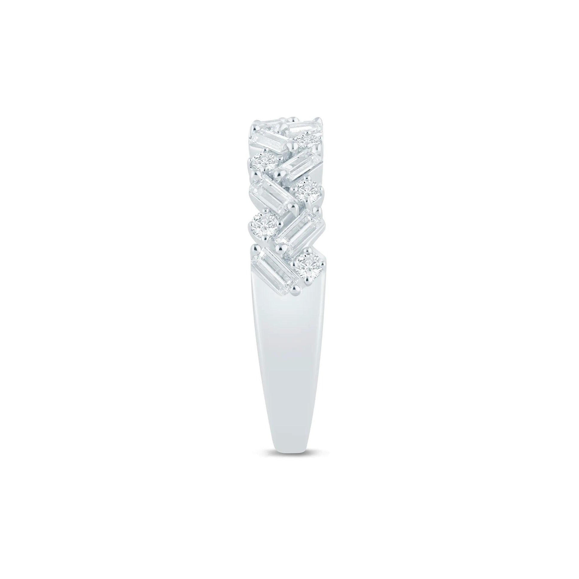 3/4 CT. Tw. Baguette and Round Diamond Band Ring 14K White Gold Round Brilliant Cut Size 9 2mm
