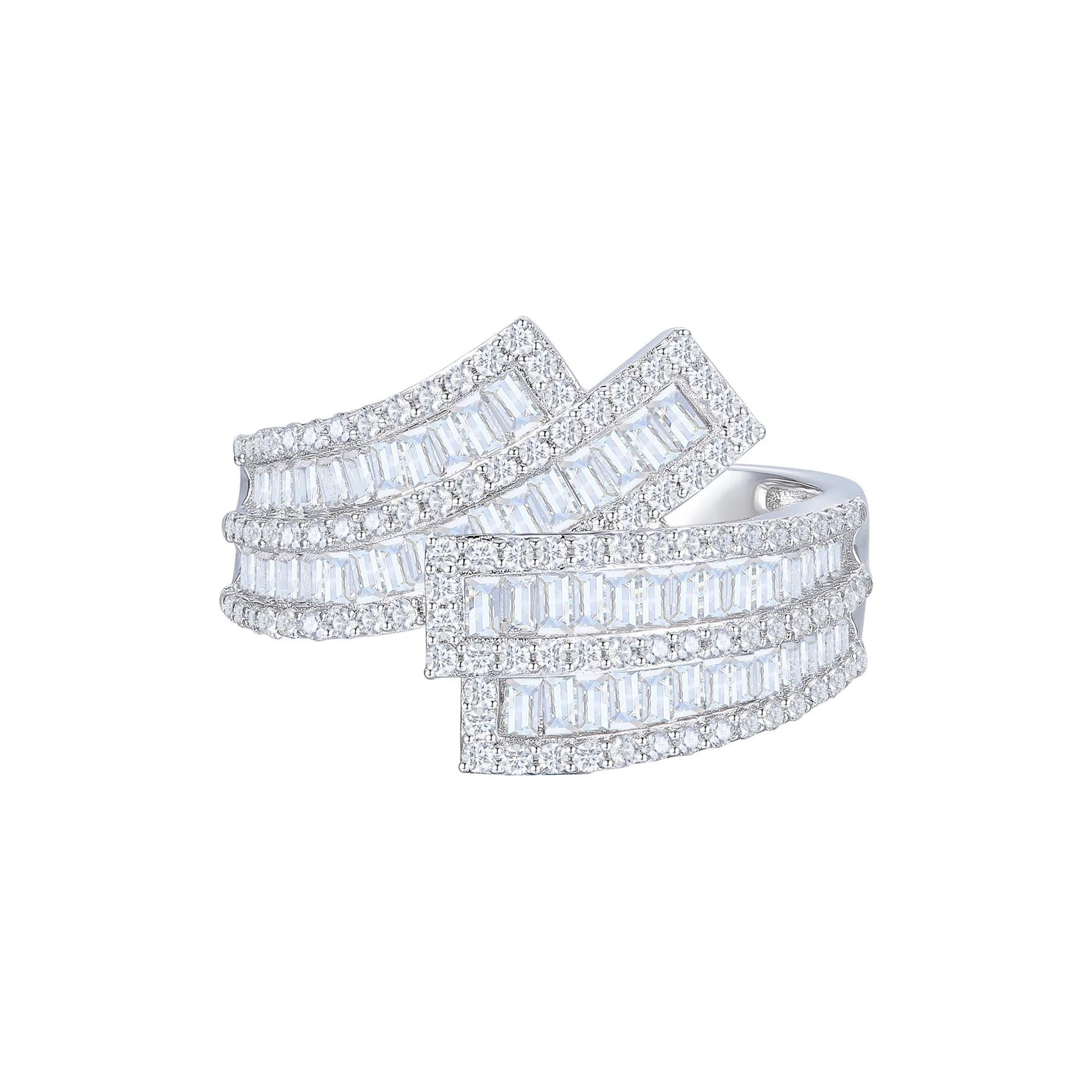 1 CT. Tw. Baguette and Round Diamond Crossover Ring 10K White Gold Size 9 1mm