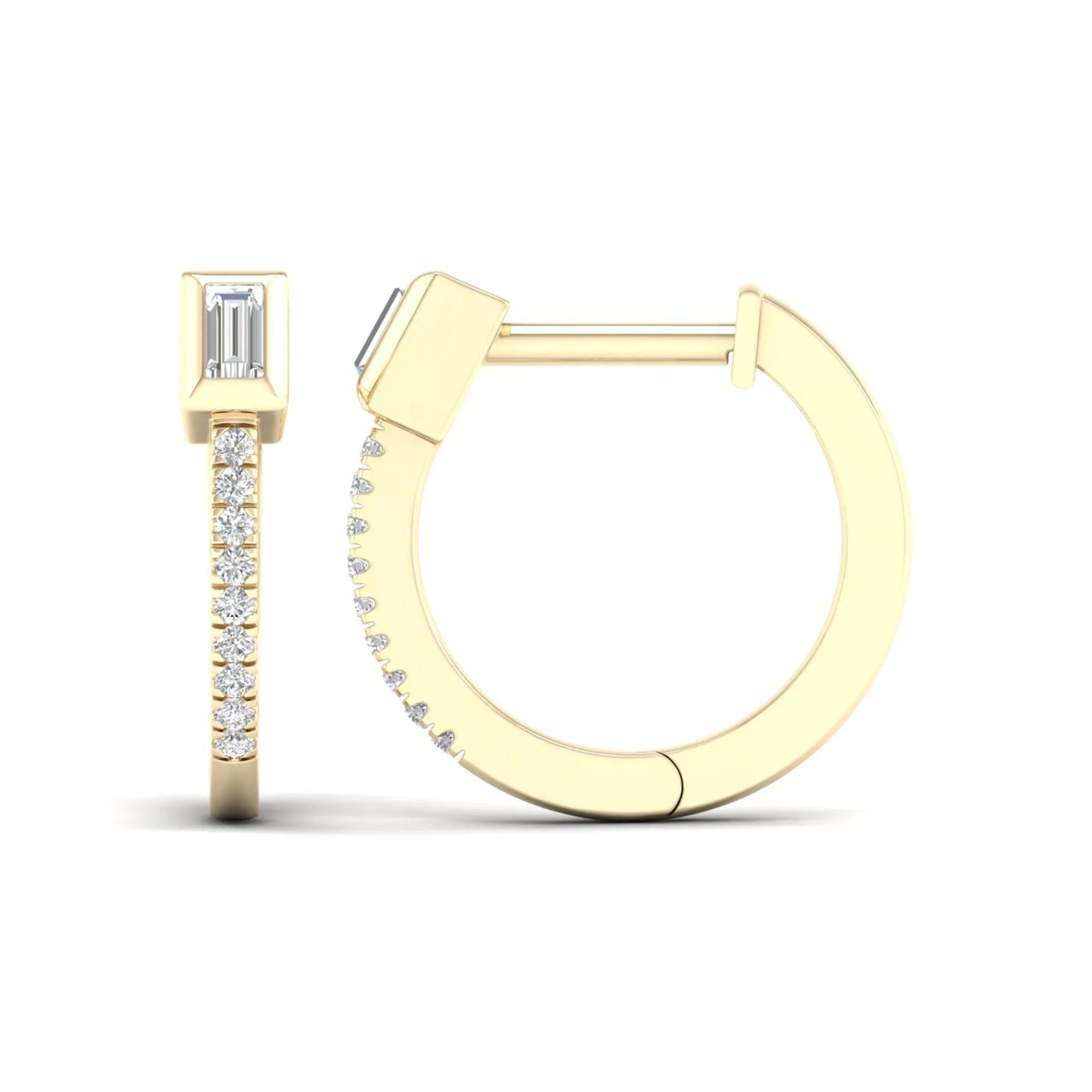 1/7 CT. Tw. Baguette & Round Hoop Earrings 10K Yellow Gold Size 2.70mm