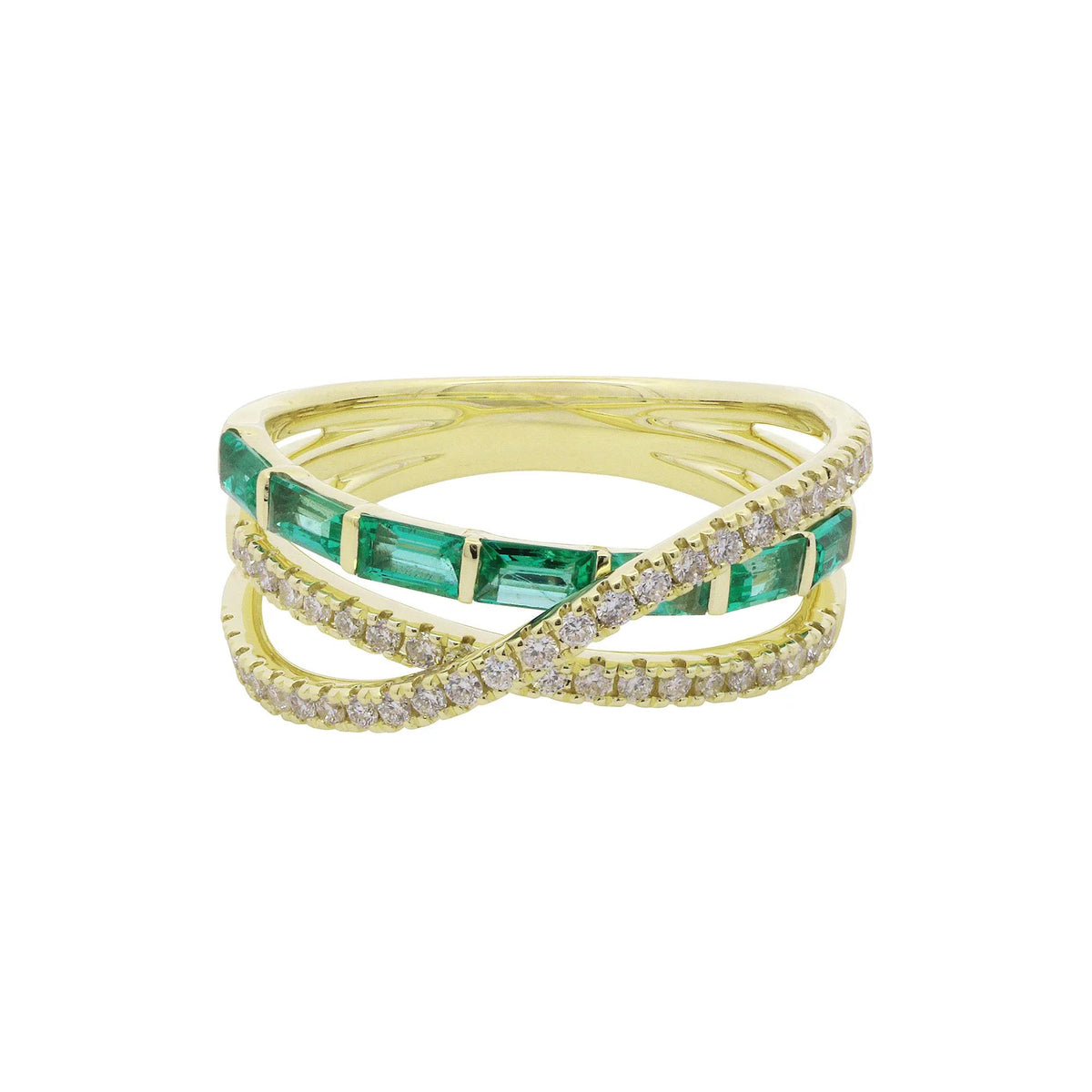 Baguette Emerald & Round Diamond Layer Wrap Ring 10K Yellow Gold Size 6 1mm