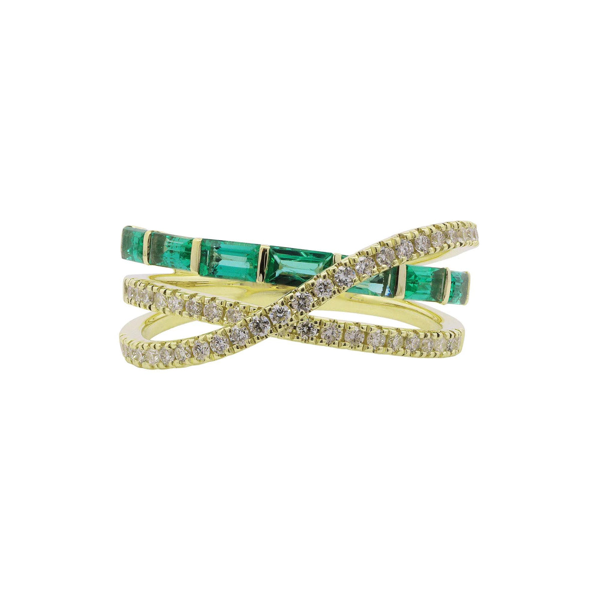 Baguette Emerald & Round Diamond Layer Wrap Ring 10K Yellow Gold Size 6 1mm