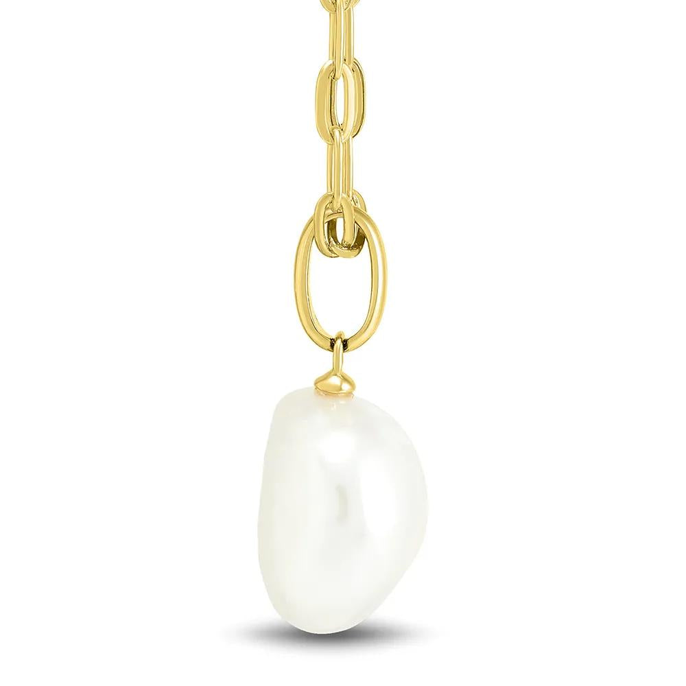 Baroque Shaped Pearl Paperclip Chain Pendant Necklace 10K Yellow Gold Size 18"