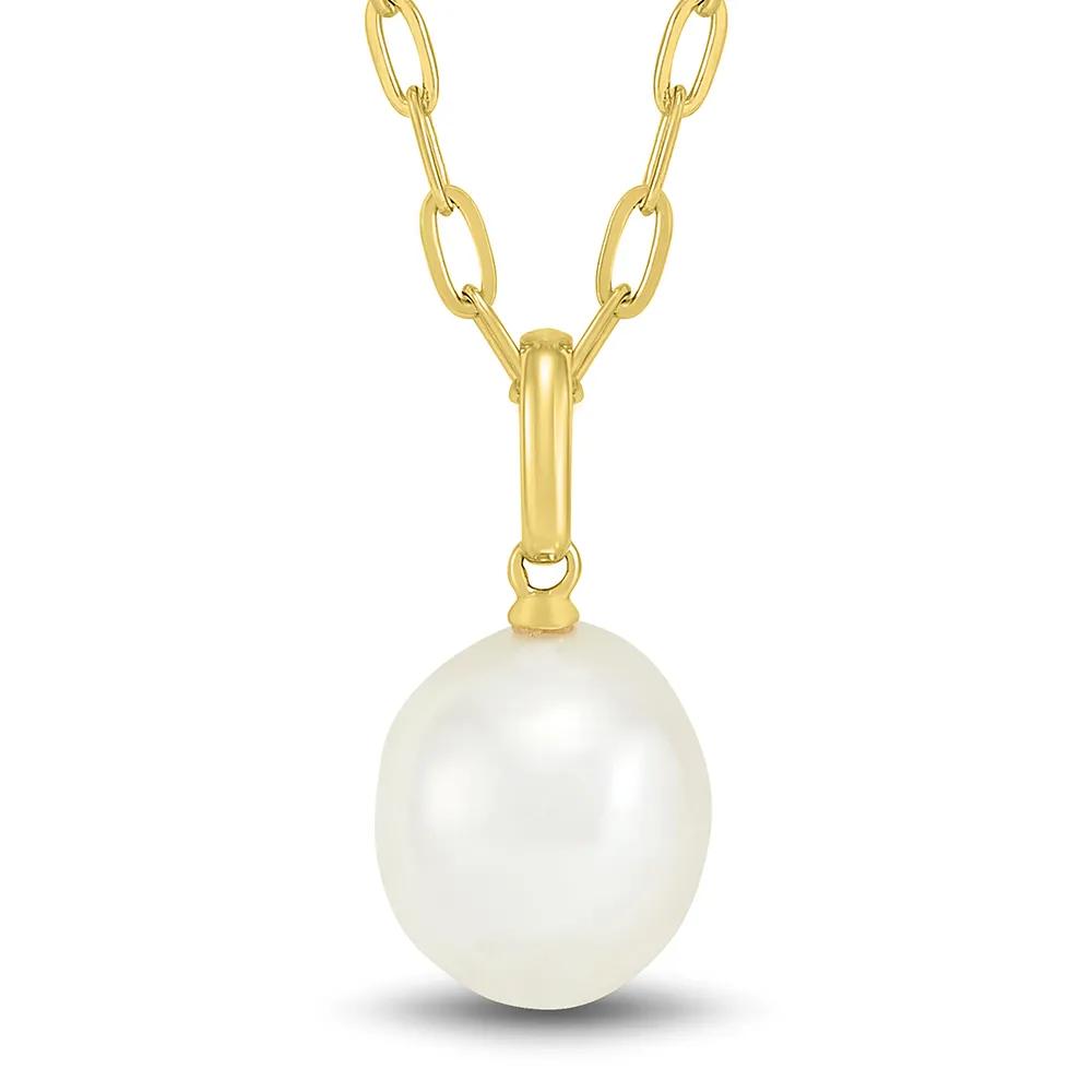 Baroque Shaped Pearl Paperclip Chain Pendant Necklace 10K Yellow Gold Size 18"