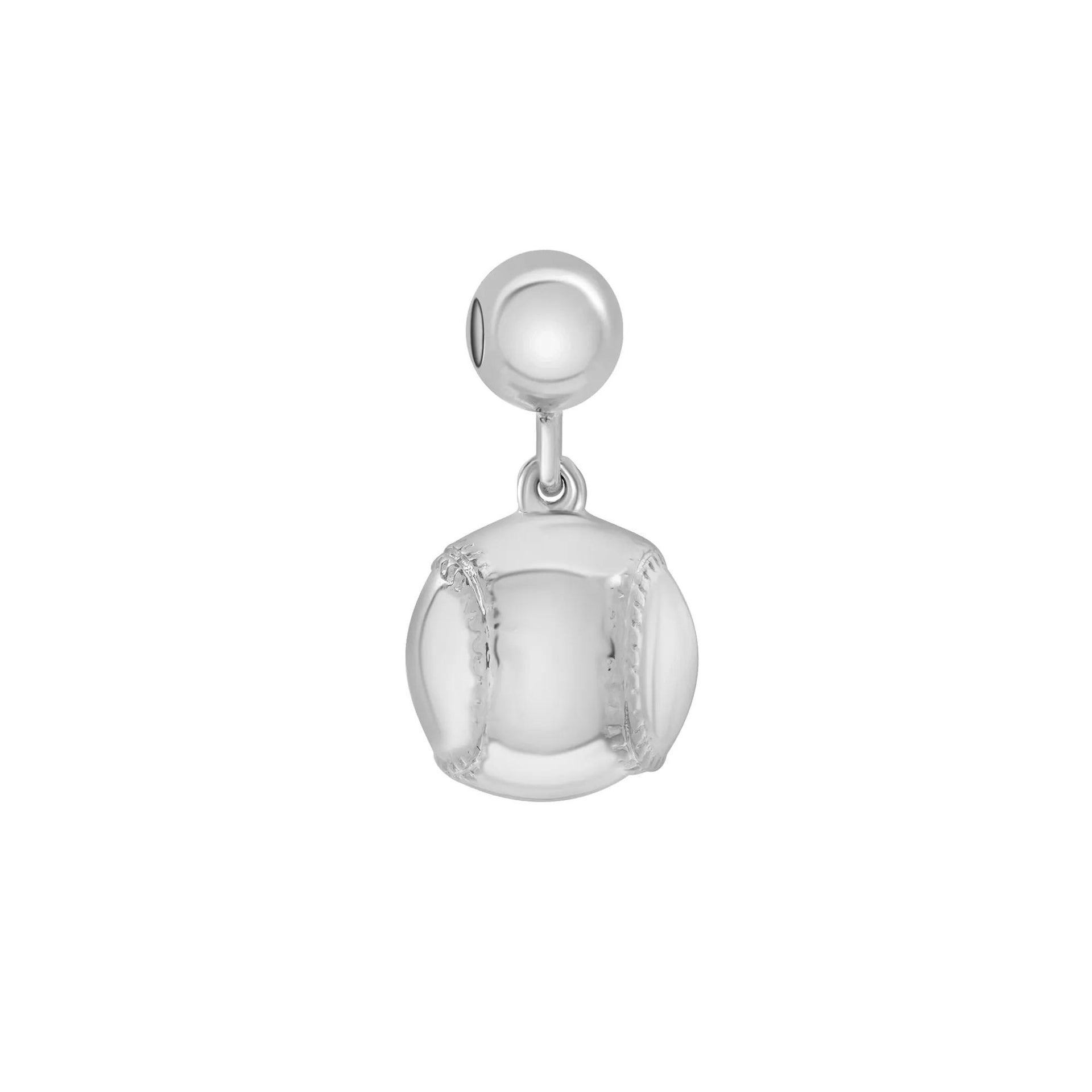 Baseball Bead Charm .925 Sterling Silver White Size 13.50mm