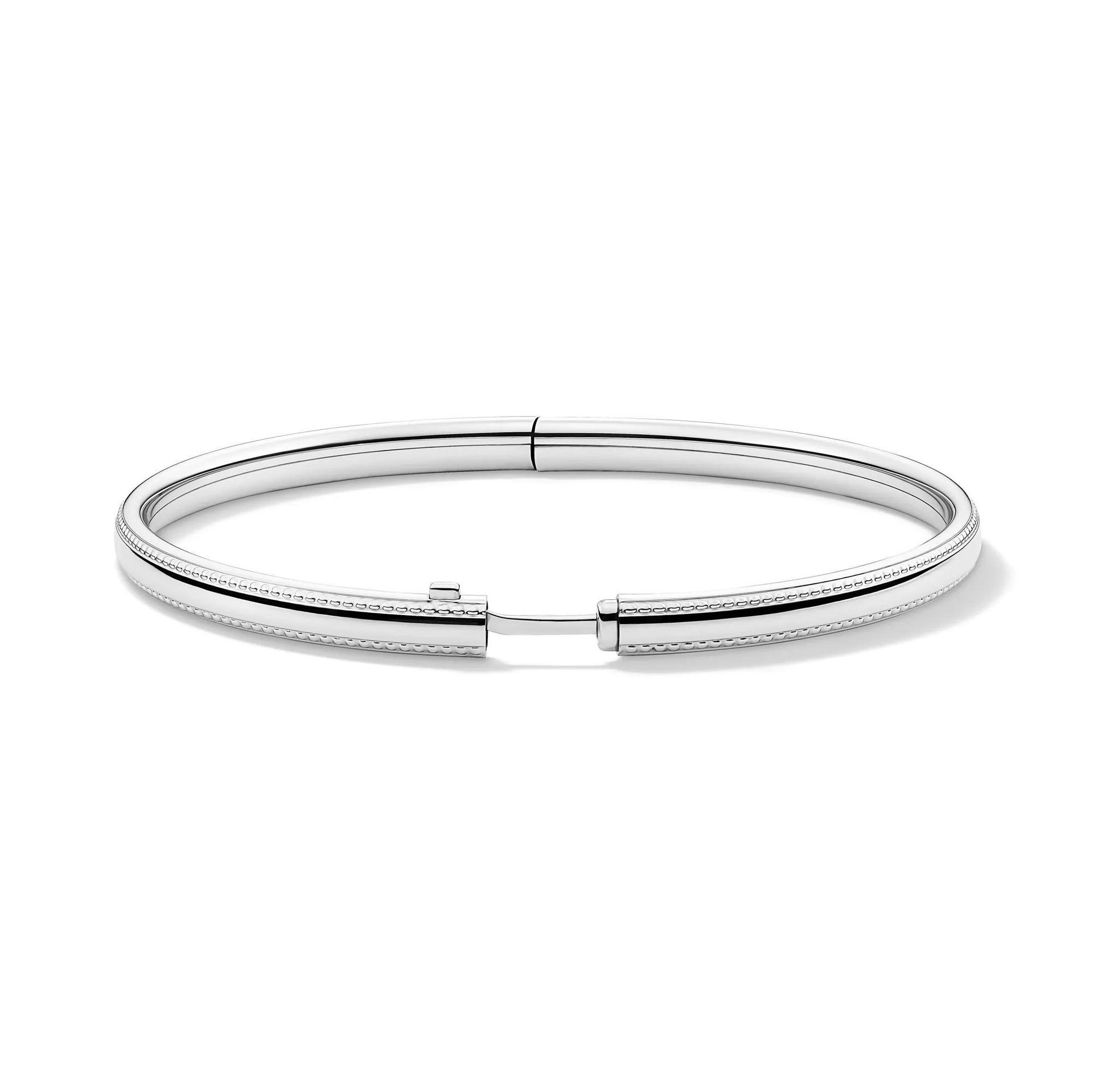 Bead-Edge Bangle Bracelet .925 Sterling Silver White Size 5.00mm