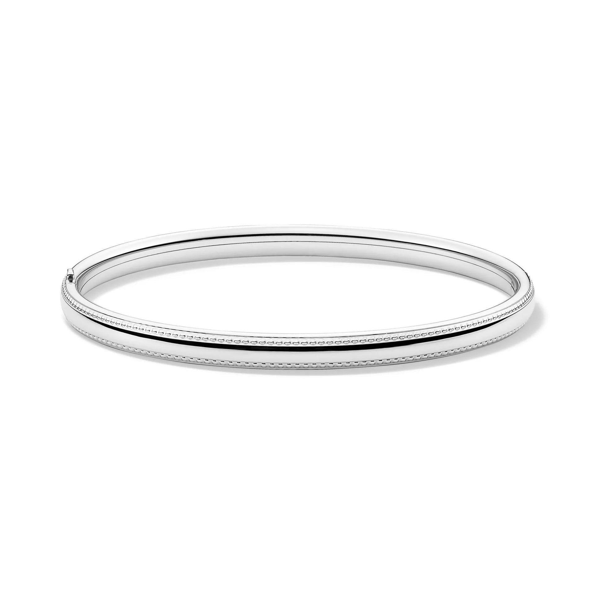 Bead-Edge Bangle Bracelet .925 Sterling Silver White Size 5.00mm