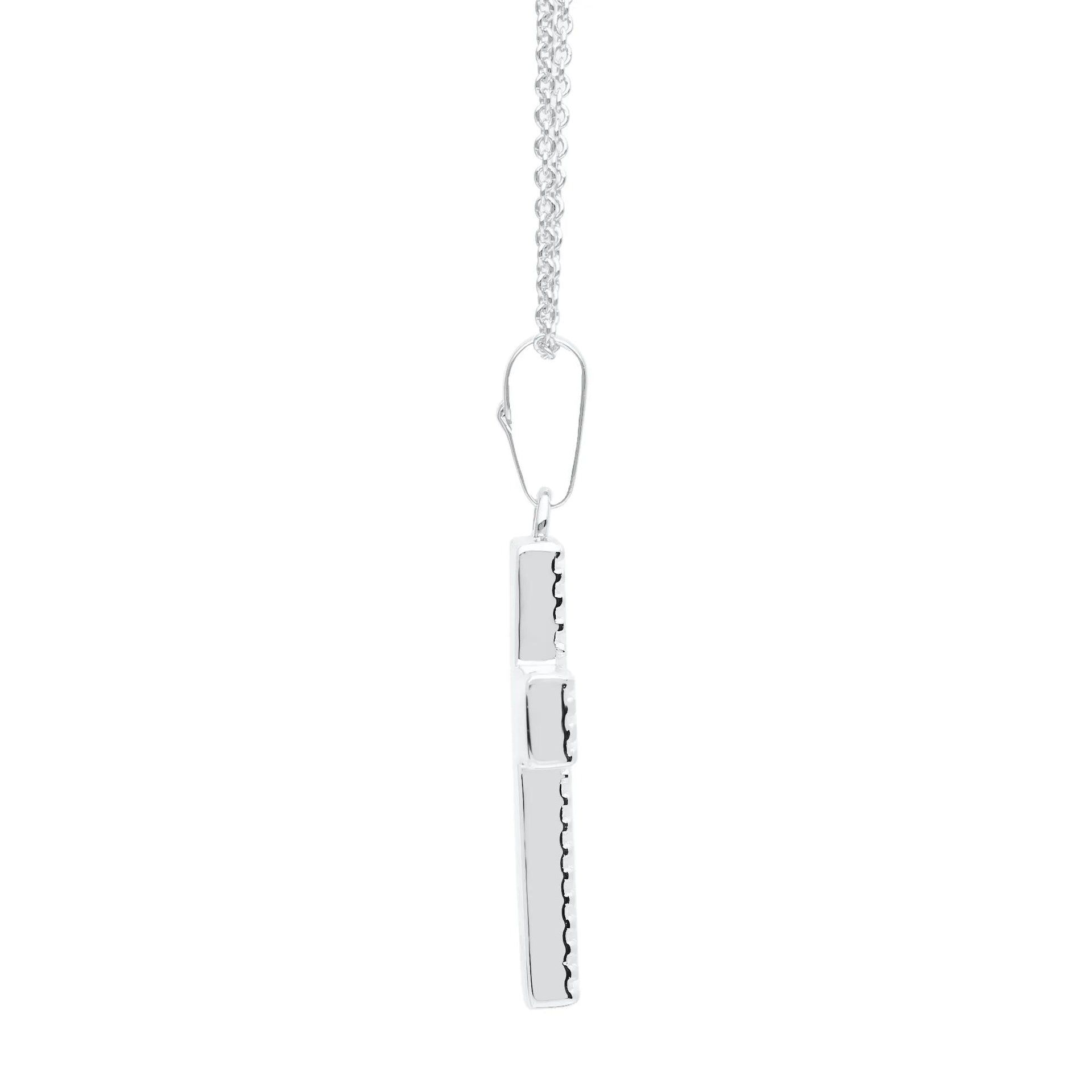Bead-Edge Mother of Pearl Cross Pendant Necklace .925 Sterling Silver White Size 18"