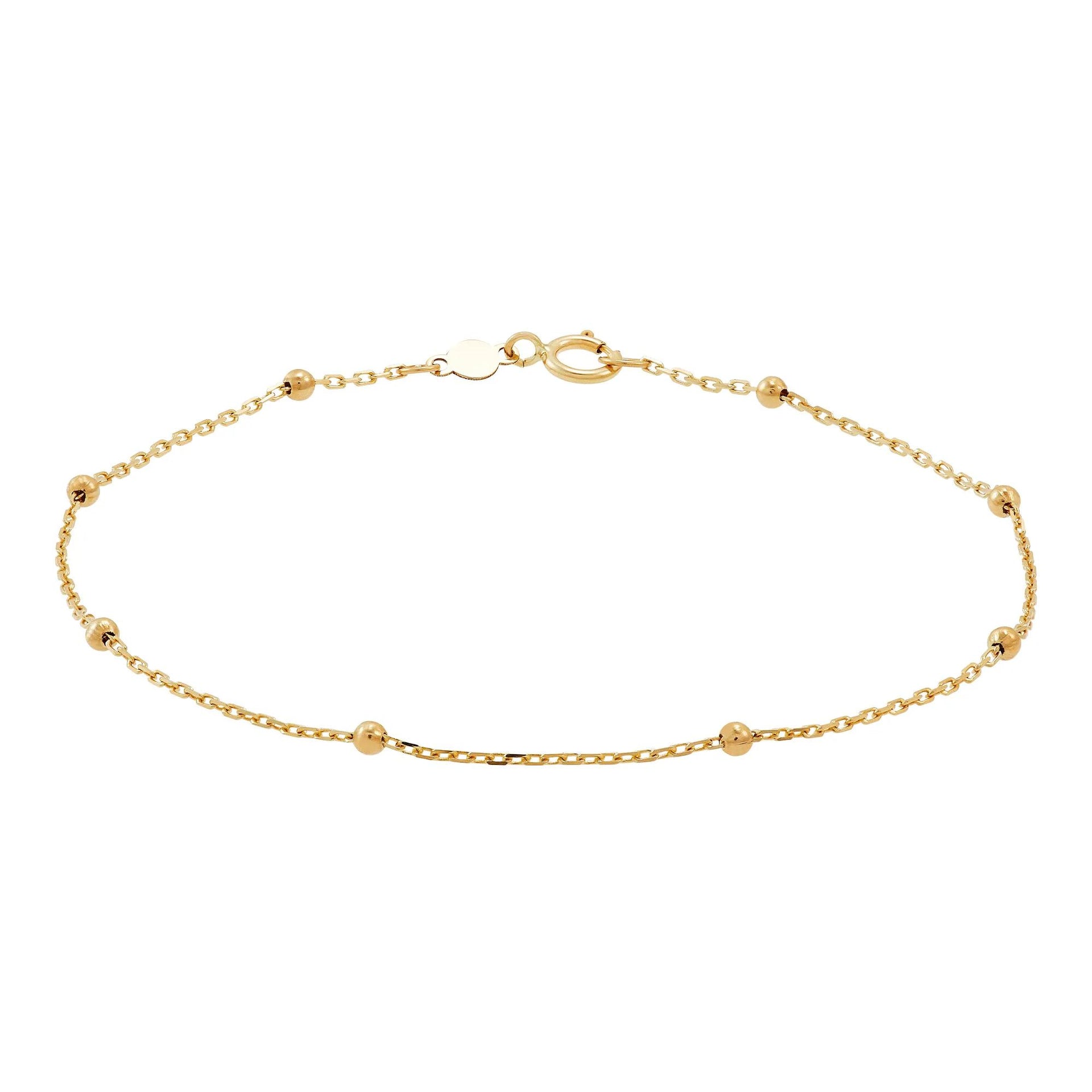 Bead Station Bracelet 14K Yellow Gold Size 7.25"
