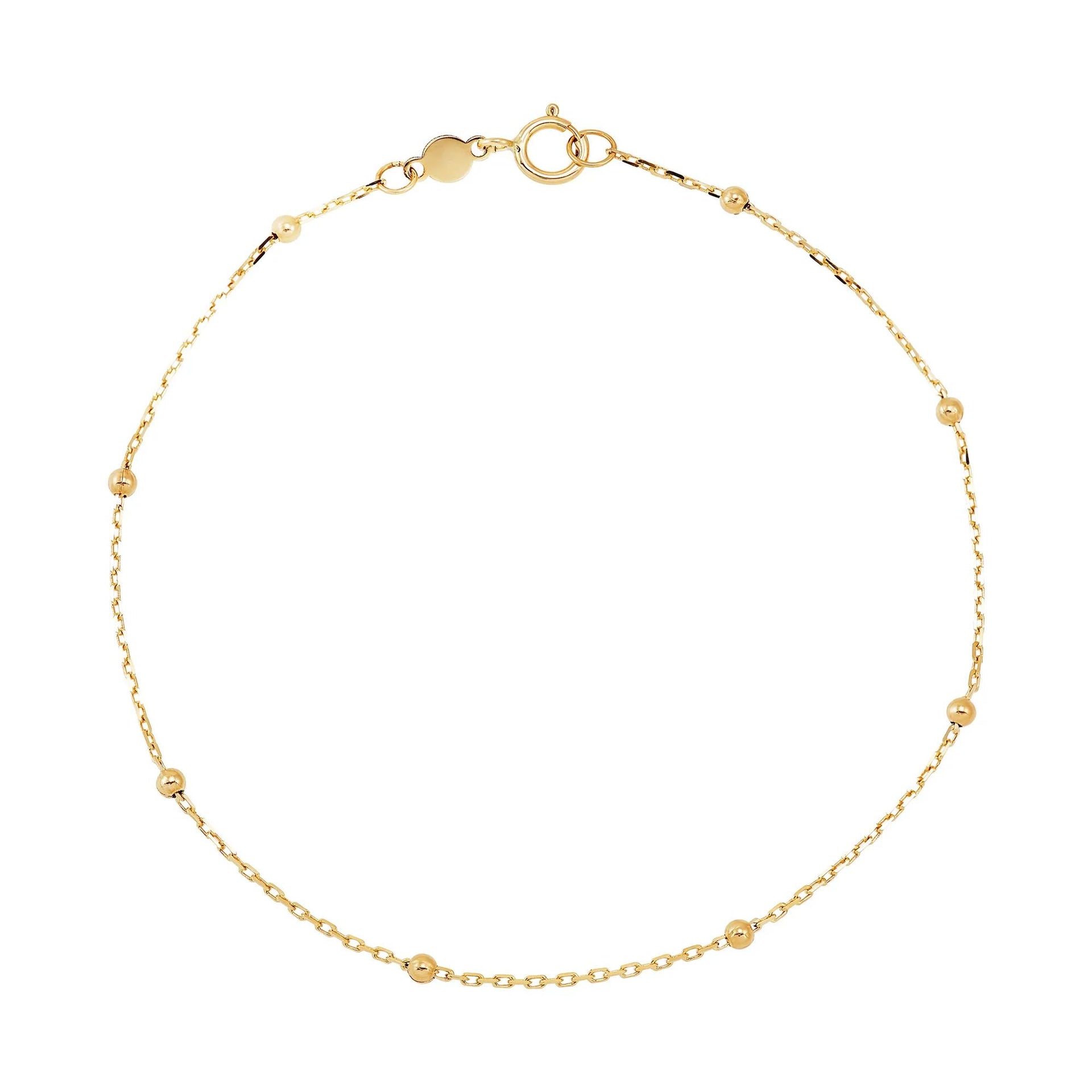 Bead Station Bracelet 14K Yellow Gold Size 7.25"
