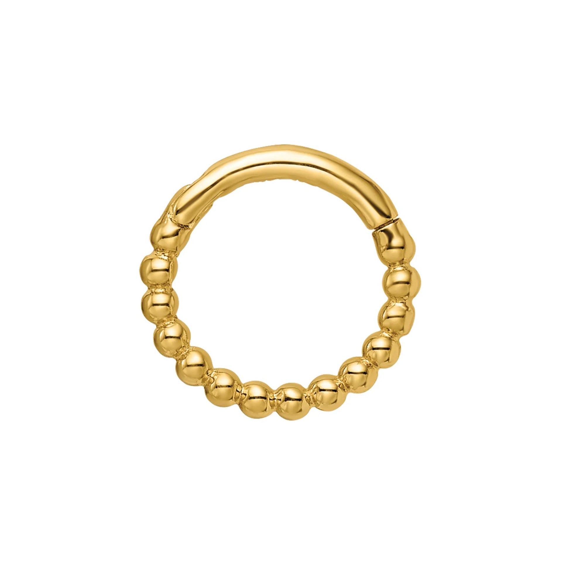Beaded Cartilage Ring 14K Yellow Gold 14 Gauge Size 10.50mm