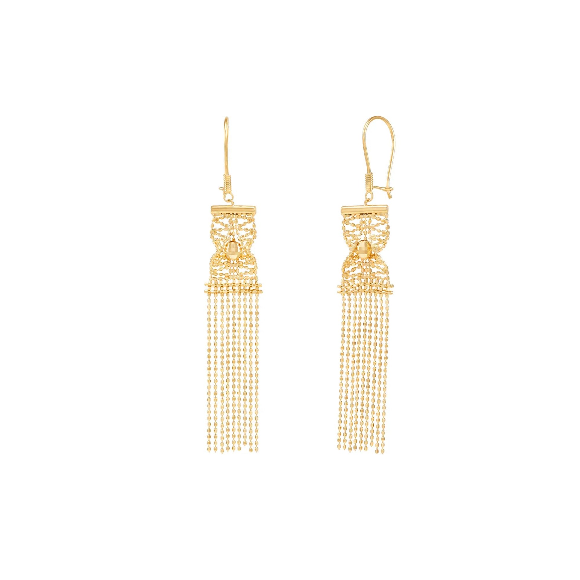 Beaded Dangle Curtain Earrings 10K Yellow Gold Size 38.00mm