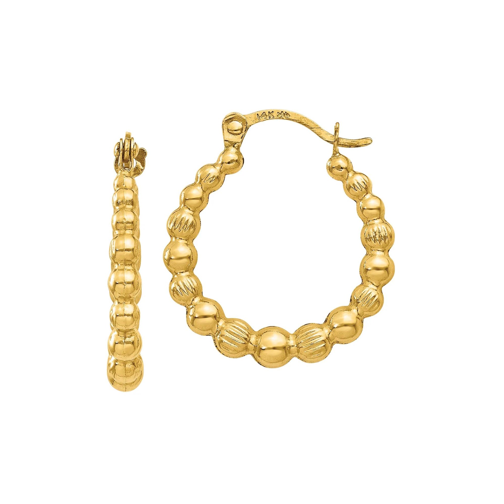 Beaded Hoop Earrings 14K Yellow Gold Size 18.00mm