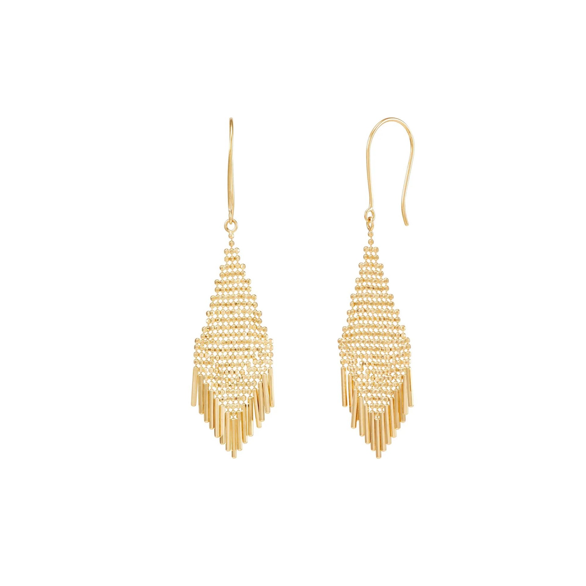 Beaded Kite Dangle Earrings 10K Yellow Gold Size 15.00mm