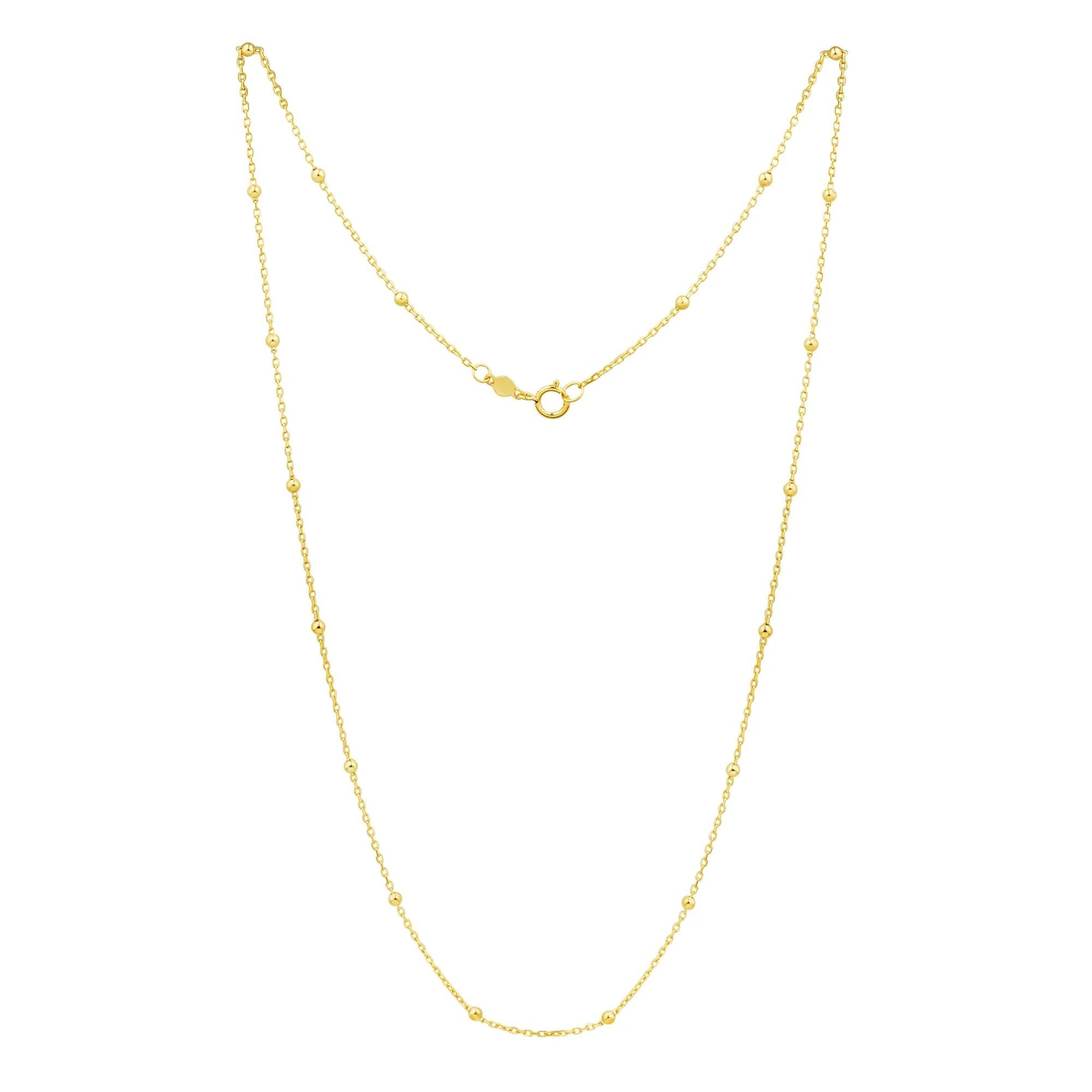 Beaded Station Necklace 14K Yellow Gold Size 17"