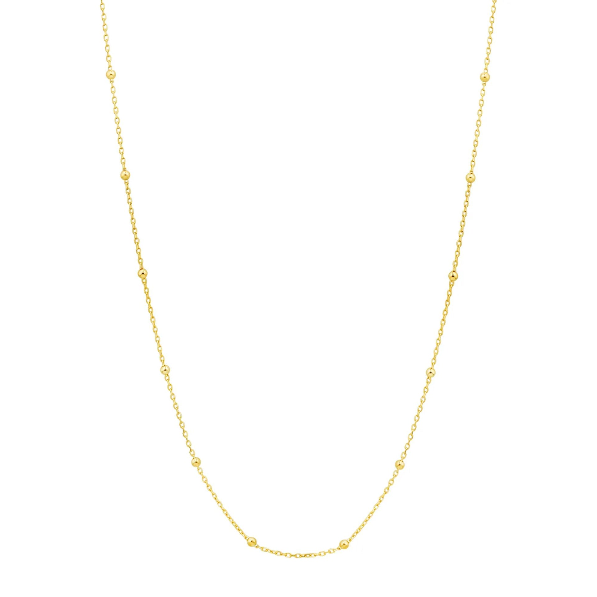 Beaded Station Necklace 14K Yellow Gold Size 17"