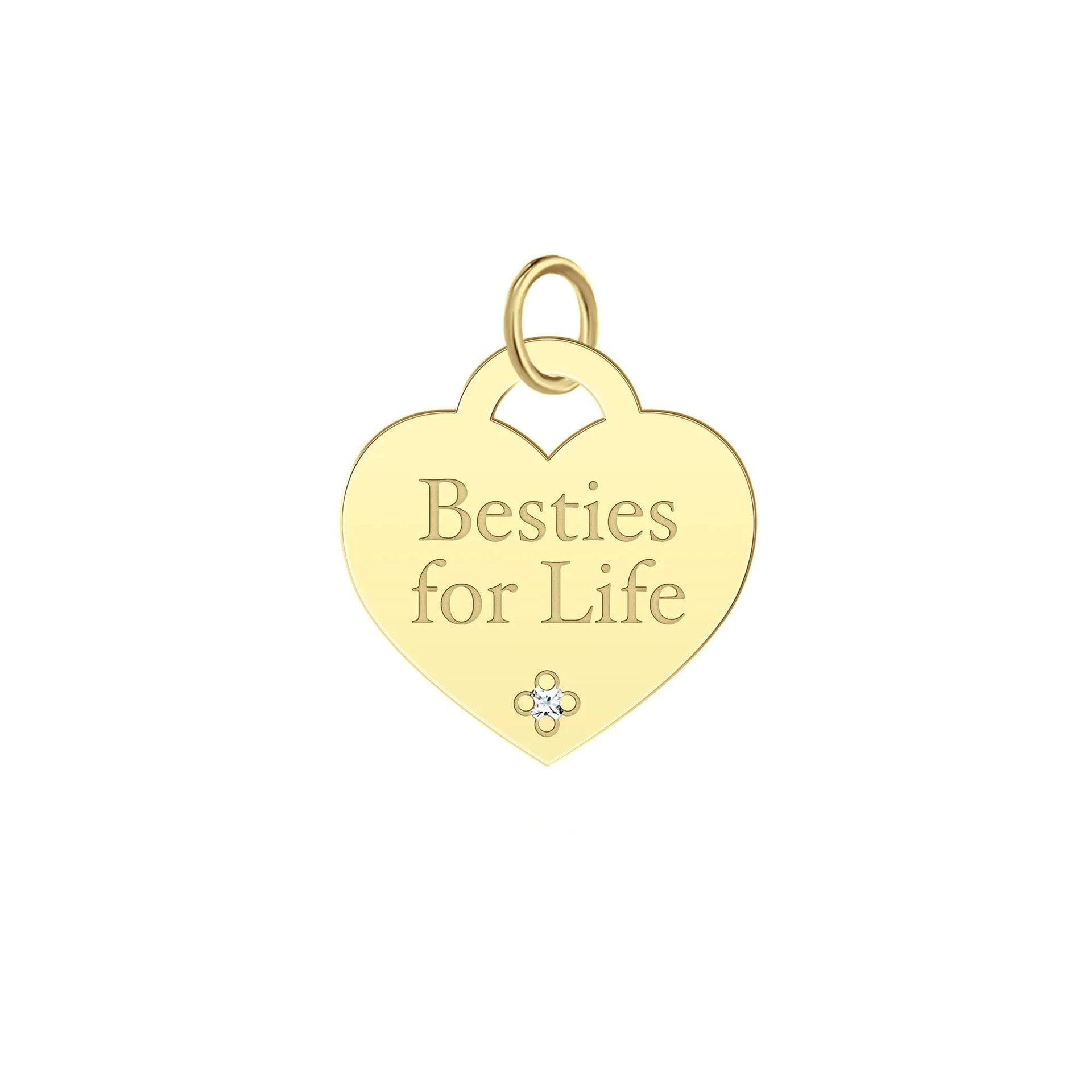 Besties for Life Heart Charm with Diamond Accent 10K Yellow Gold Size 14.50mm
