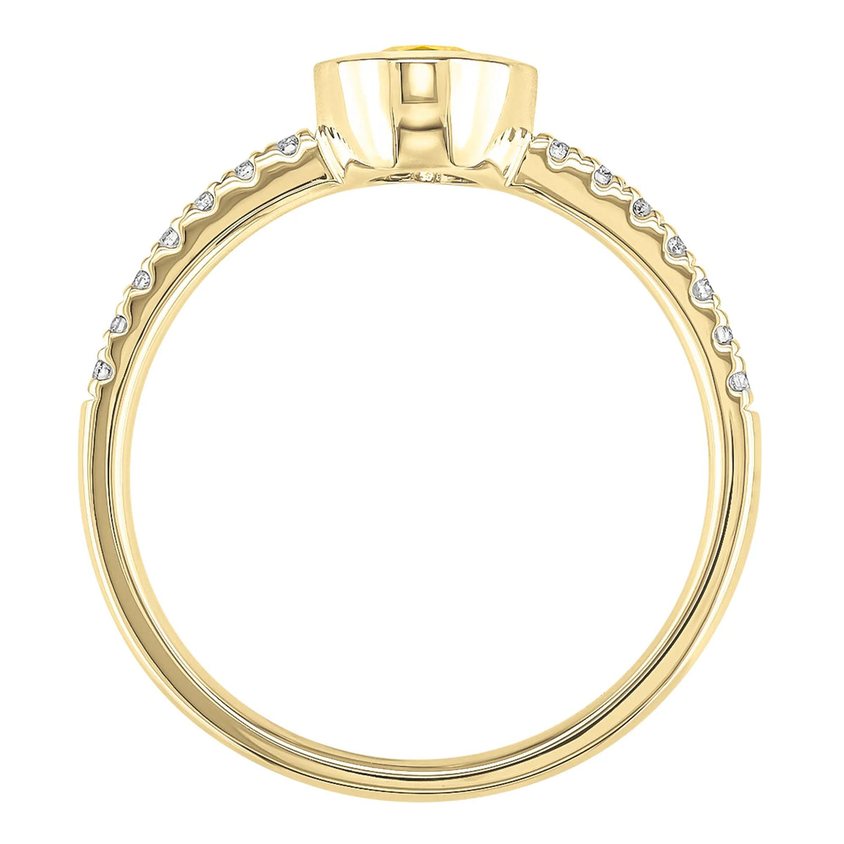 Bezel-Set Citrine Ring with Diamond Accent 10K Yellow Gold Round Brilliant Cut Size 8.5 1mm