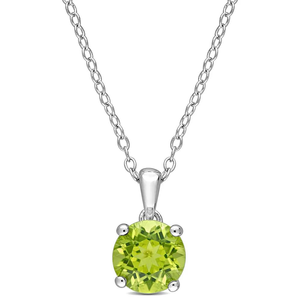 Peridot Solitaire Pendant Necklace .925 Sterling Silver White Size 18"