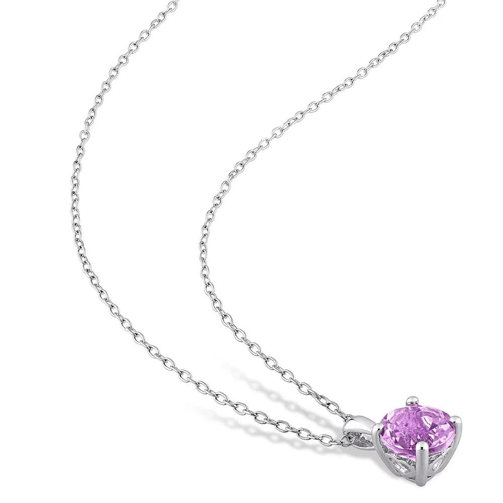 Amethyst Solitaire Pendant Necklace .925 Sterling Silver White Size 18"
