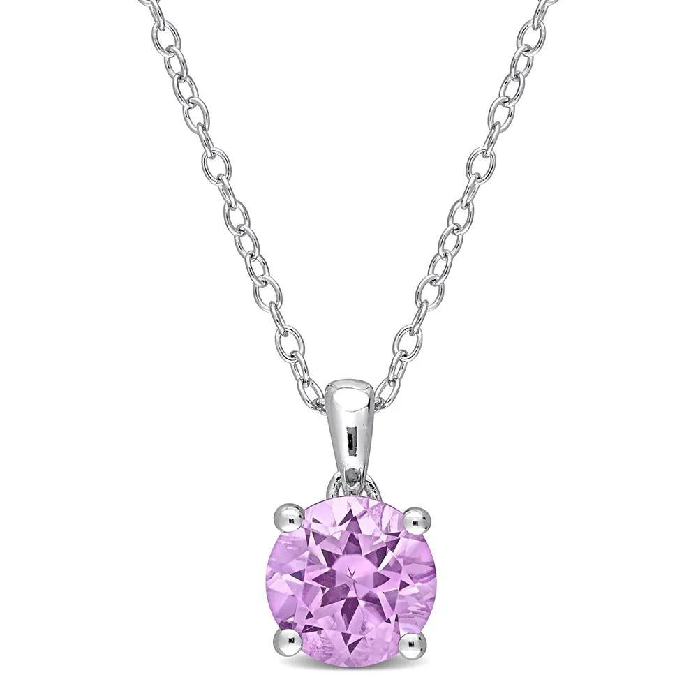 Amethyst Solitaire Pendant Necklace .925 Sterling Silver White Size 18"