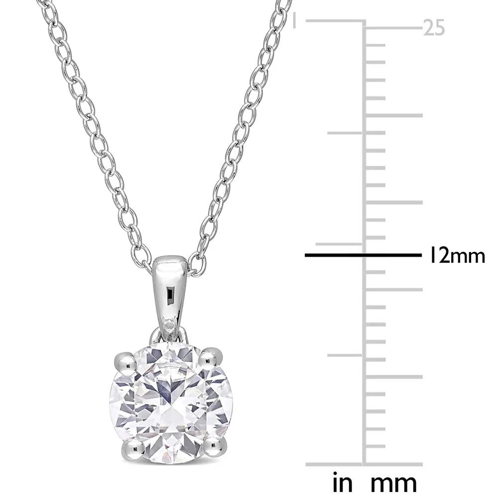 Lab Created White Sapphire Solitaire Pendant Necklace .925 Sterling Silver Size 18"