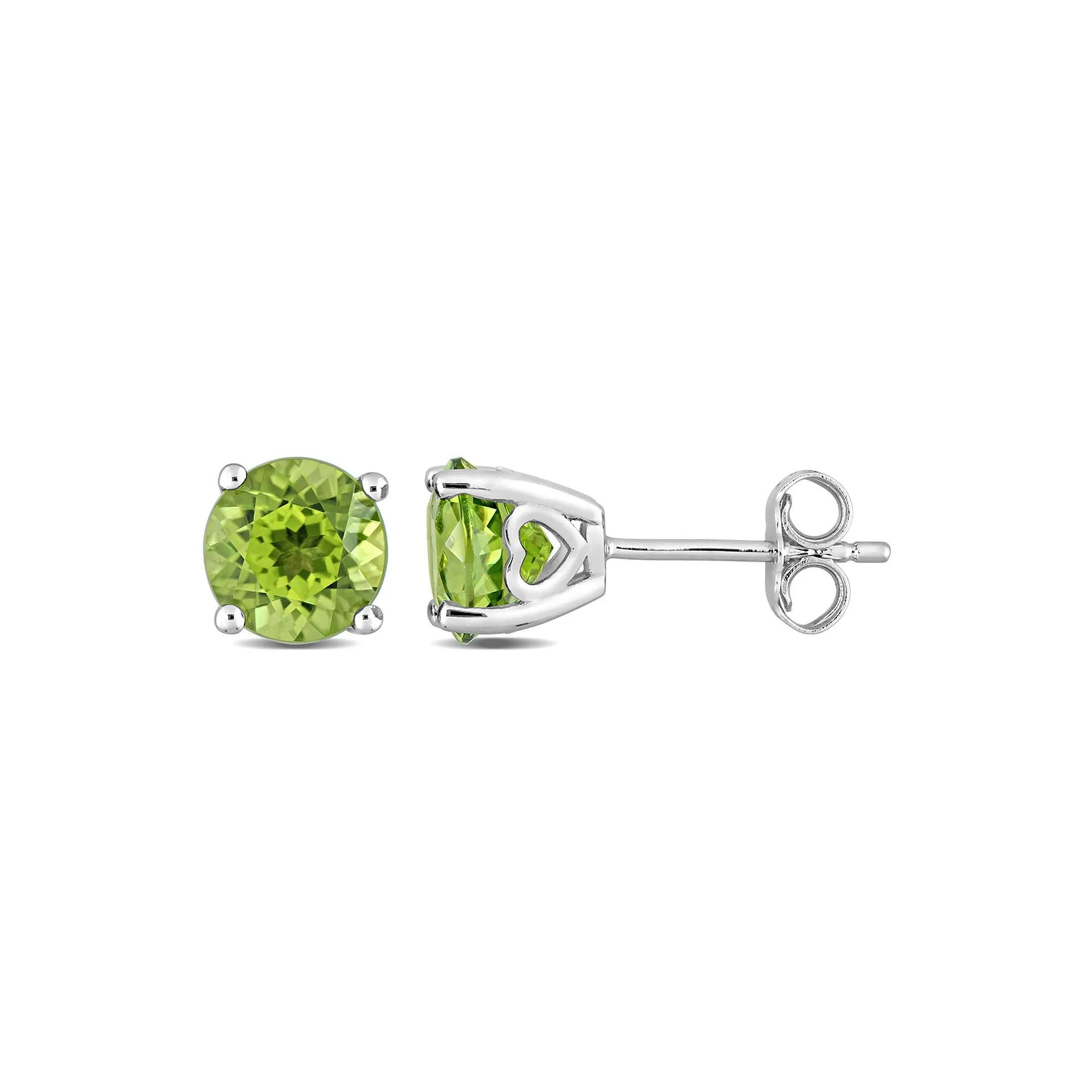 Peridot Stud Earrings with Heart Baskets .925 Sterling Silver White Size 7.00mm