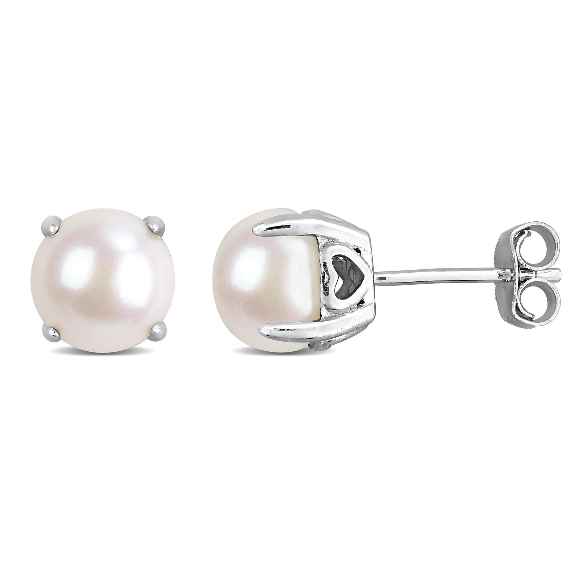 Freshwater Cultured Pearl Stud Earrings .925 Sterling Silver 7.5- White Size 7.5-8mm