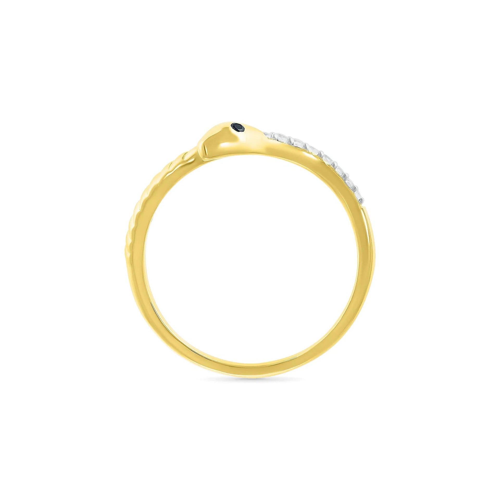 Black and White Diamond Accent Snake Ring 10K Yellow Gold Size 4.5