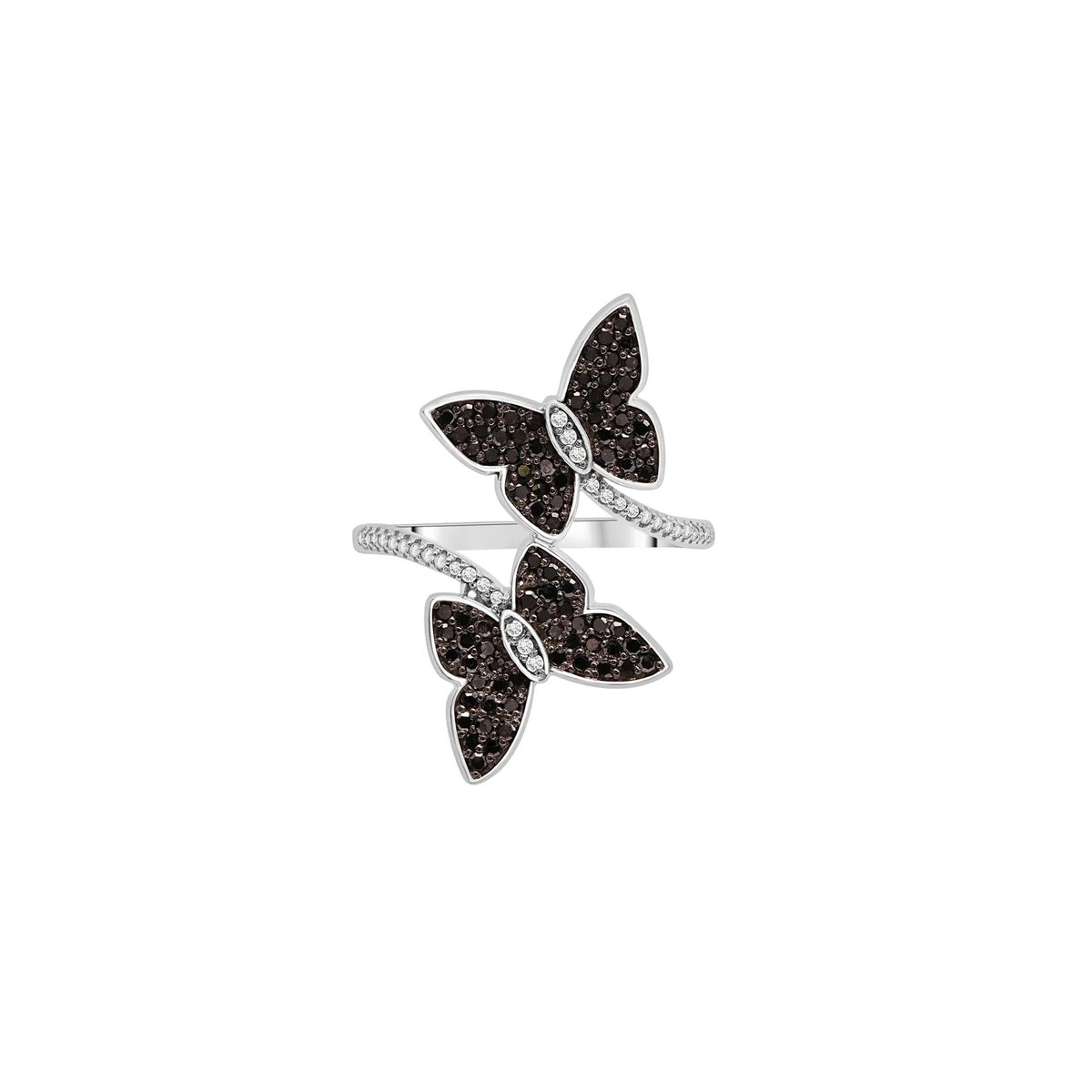1/2 CT. Tw. Black and White Diamond Butterfly Ring .925 Sterling Silver Size 9 1mm