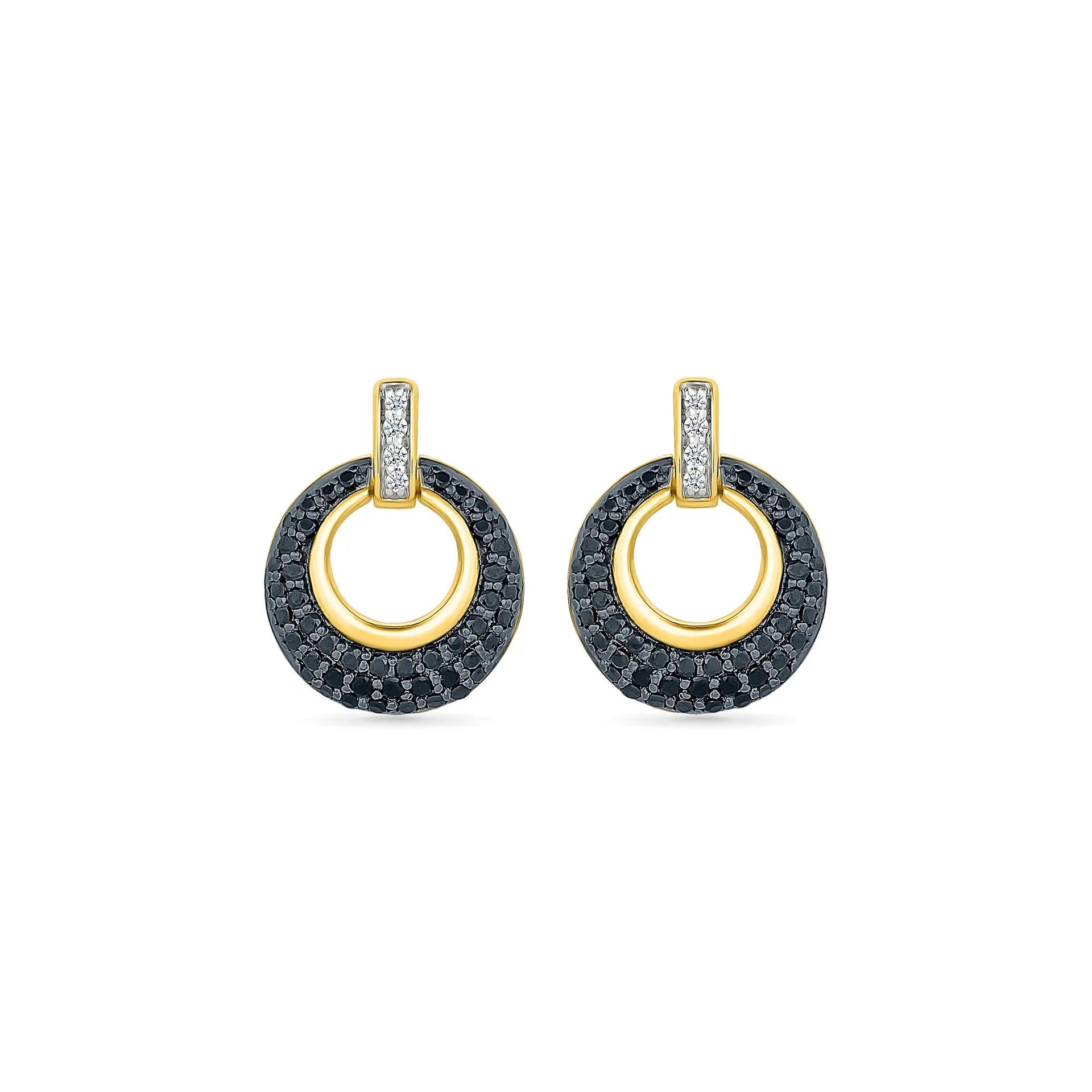 1/2 CT. Tw. Black and White Diamond Door Knocker Earrings 10K Yellow Gold Size 11.50mm