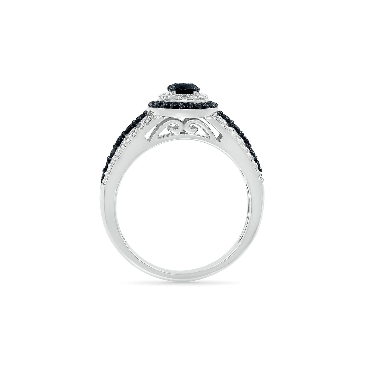 3/4 CT. Tw. Black and White Diamond Double Halo Ring 10K White Gold Size 5